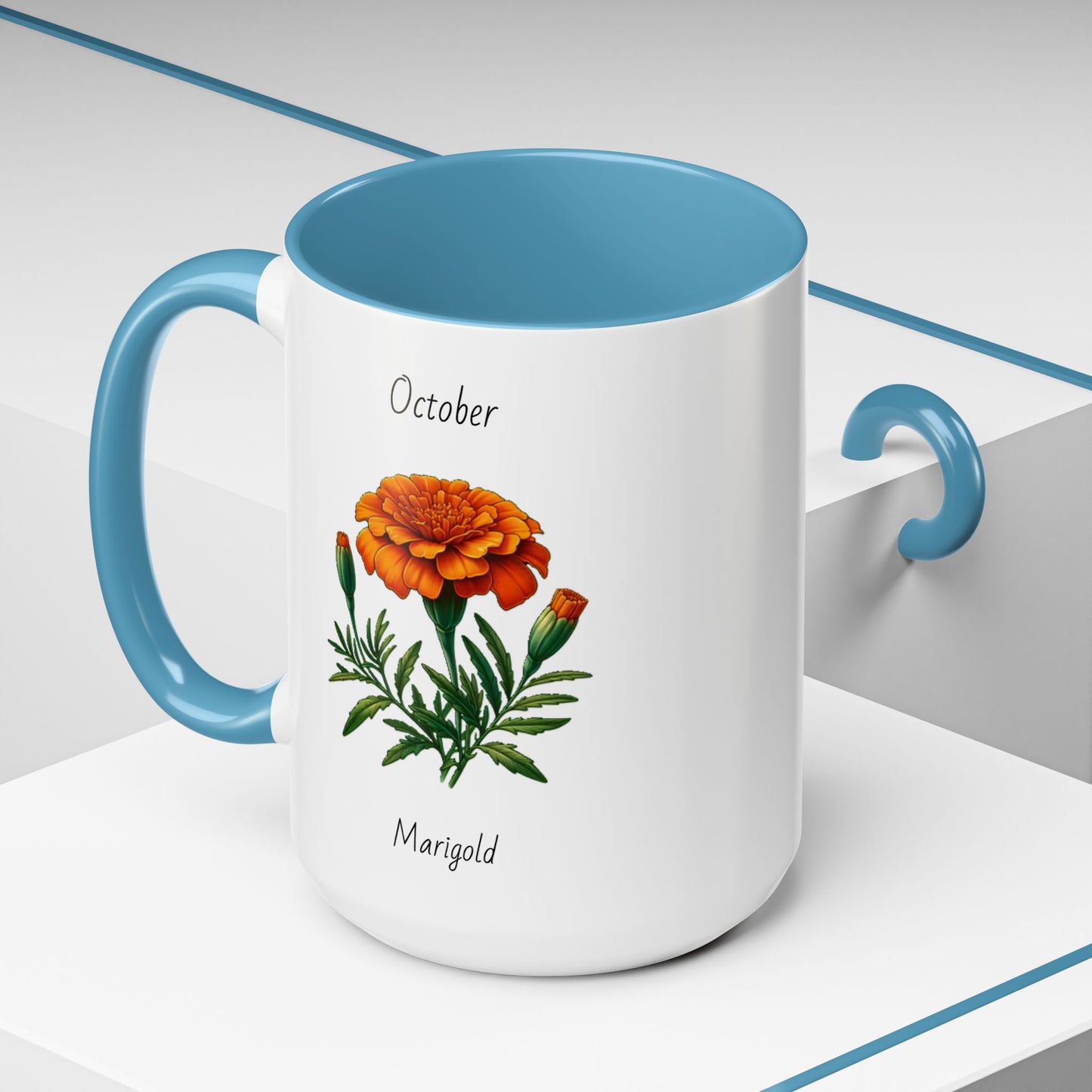 October Coffee Mug Flower Accent Coffee Mug, October Birth Month Flower - Marigold, Birthday Gift Flower, Birthday Mug