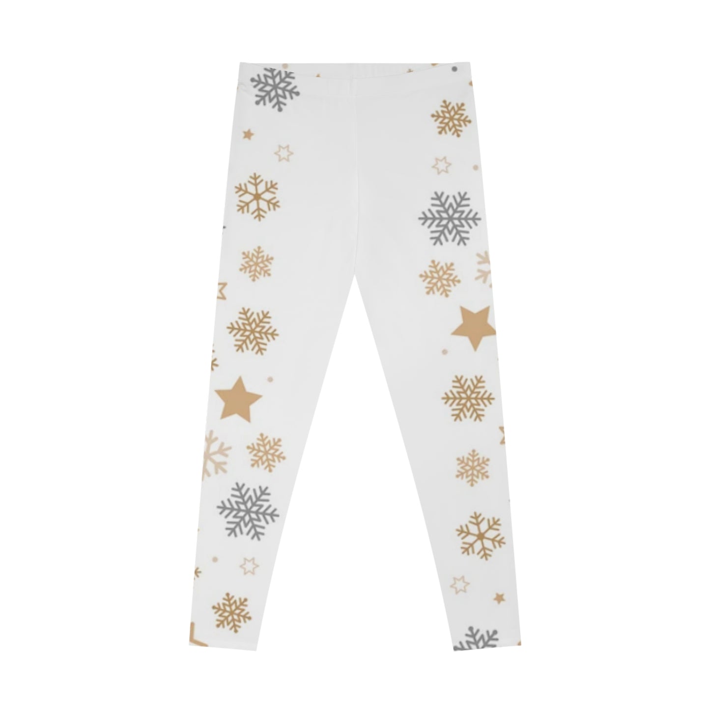 Holiday Stretchy Leggings, White Leggings with Snowflakes and Stars, Womens Leggings, Holiday Leggings, Festive Leggings