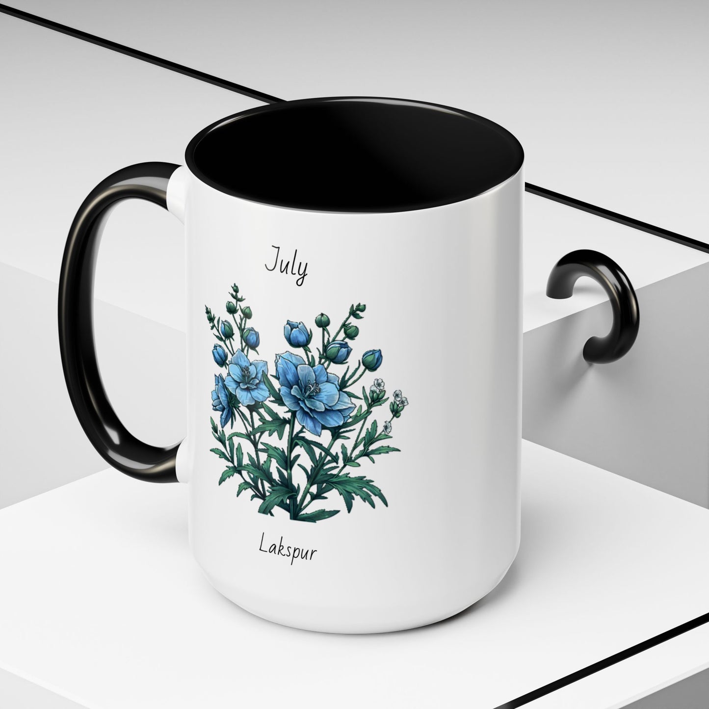 July Coffee Mug Flower Coffee Mug, July Birth Month Flower - Lakspur, Birthday Gift Flower