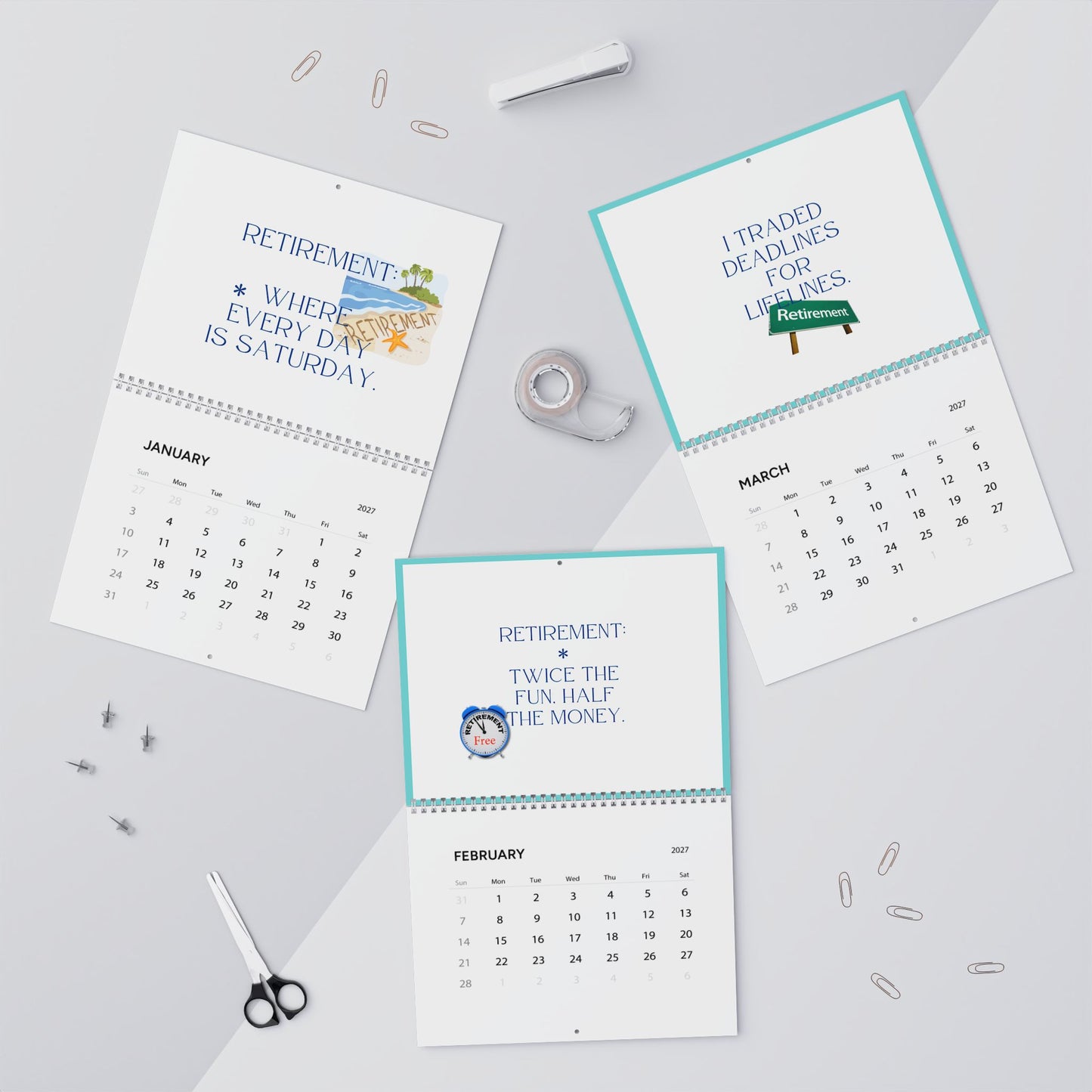 2027 Wall Calendar, Retirement Wall Calendar 2027, Monthly Planner, Retirement Gift For Woman, Retirement Party Gift