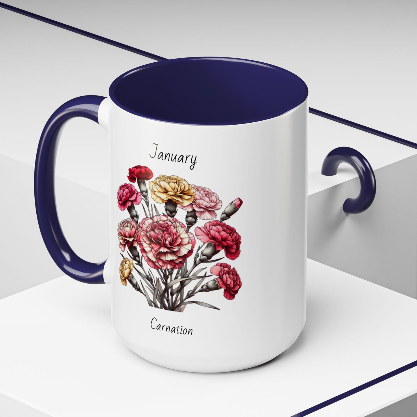 Coffee Mug Flower Coffee Mug, January Birth Month Flower - Carnation, Birthday Gift Flower, Girlfriend Gift, Coffee Lover Gift