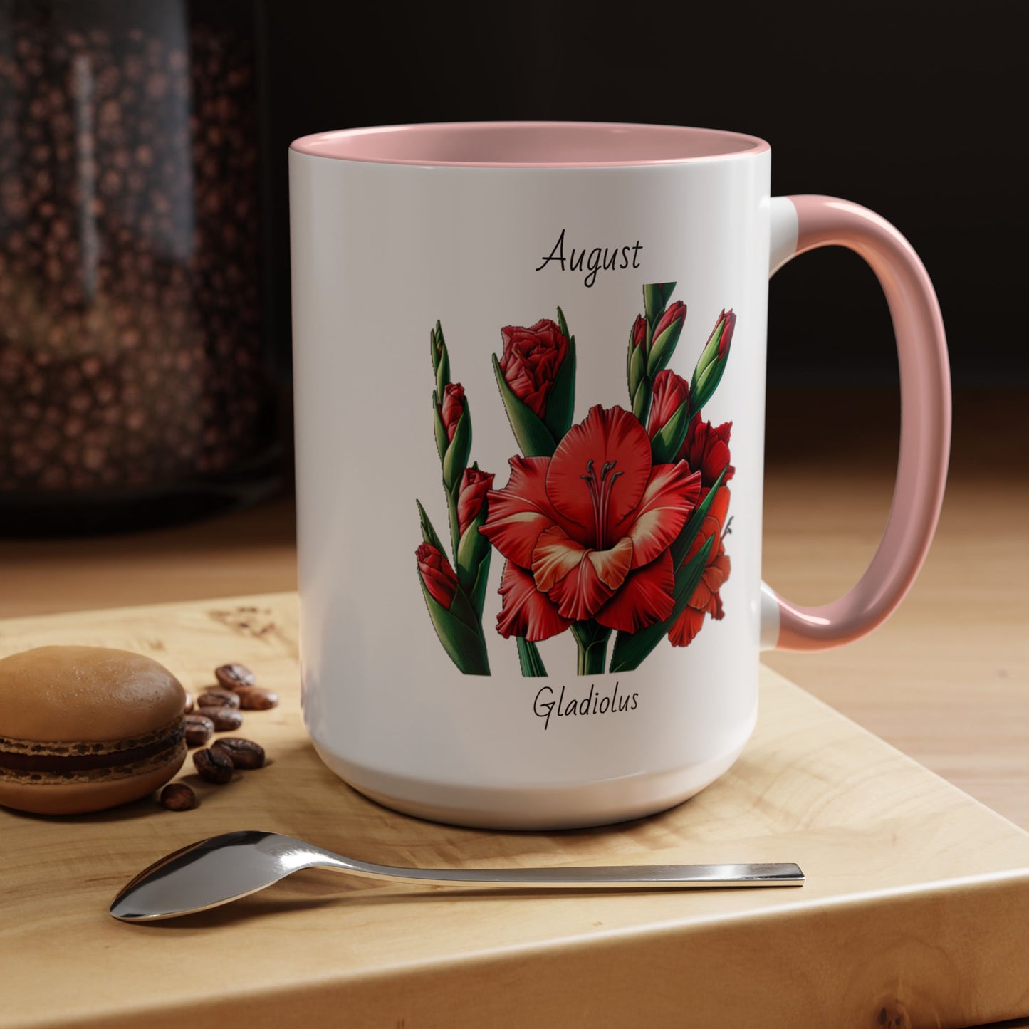 August Coffee Mug Flower Accent Coffee Mug (15oz), August Birth Month Flower - Gladiolus, Birthday Gift Flower