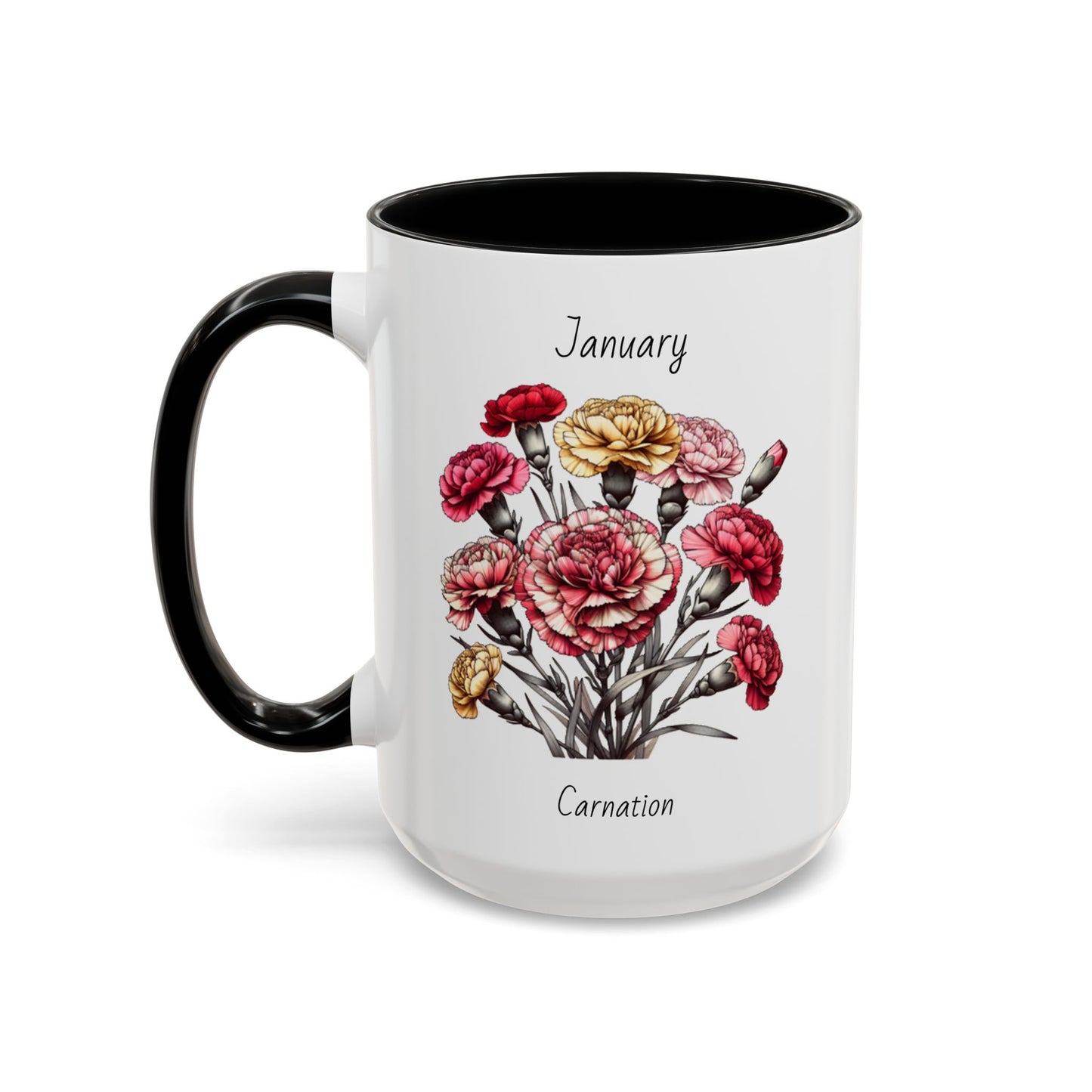 Coffee Mug Flower Coffee Mug, January Birth Month Flower - Carnation, Birthday Gift Flower, Girlfriend Gift, Coffee Lover Gift