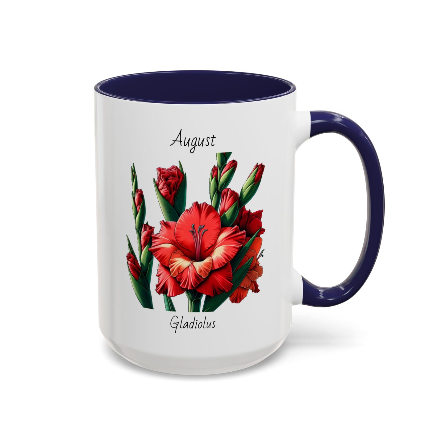 August Coffee Mug Flower Accent Coffee Mug (15oz), August Birth Month Flower - Gladiolus, Birthday Gift Flower