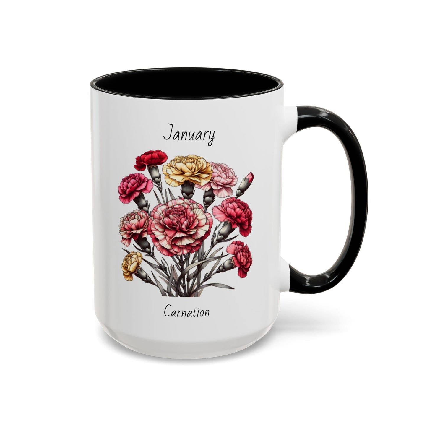 Coffee Mug Flower Coffee Mug, January Birth Month Flower - Carnation, Birthday Gift Flower, Girlfriend Gift, Coffee Lover Gift