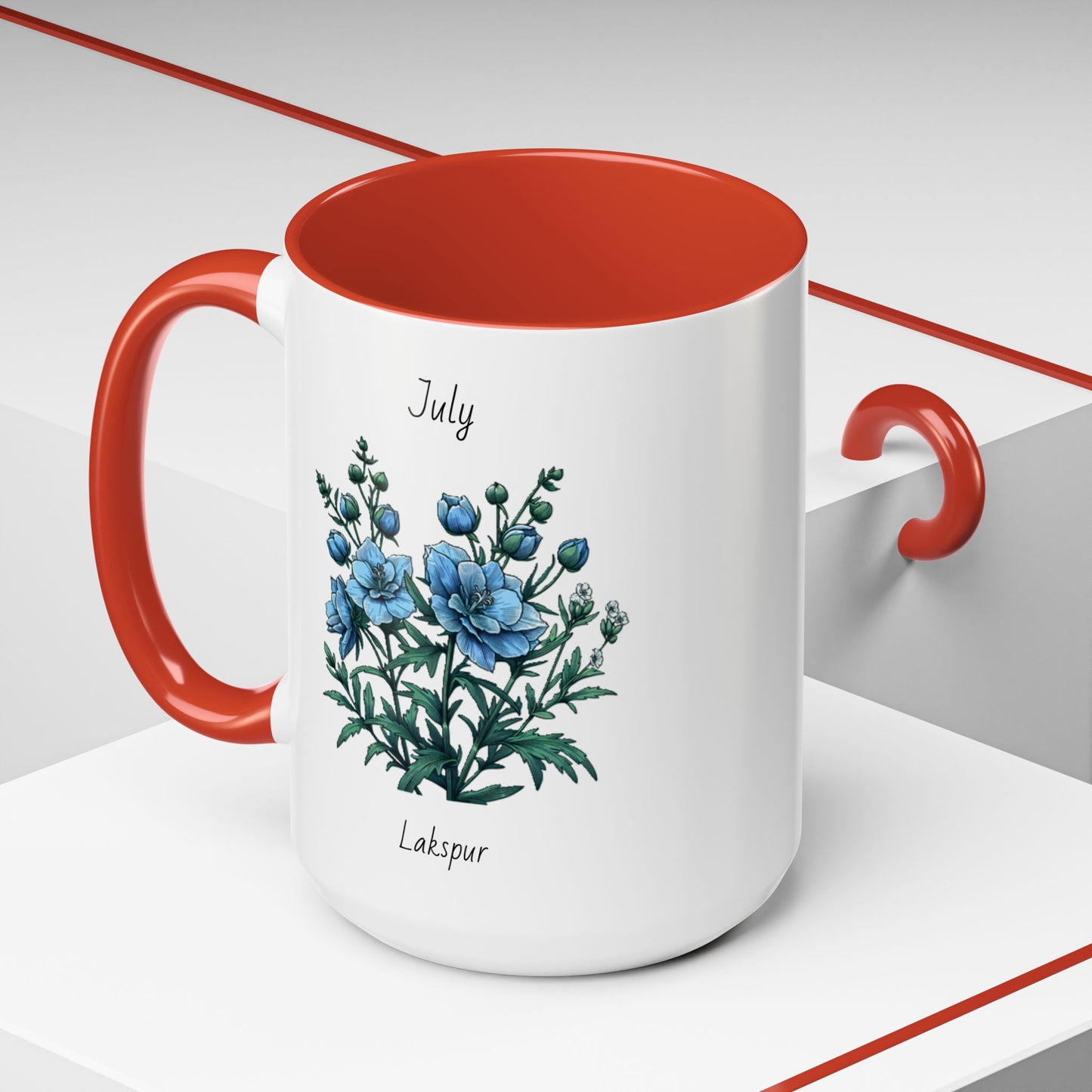 July Coffee Mug Flower Coffee Mug, July Birth Month Flower - Lakspur, Birthday Gift Flower