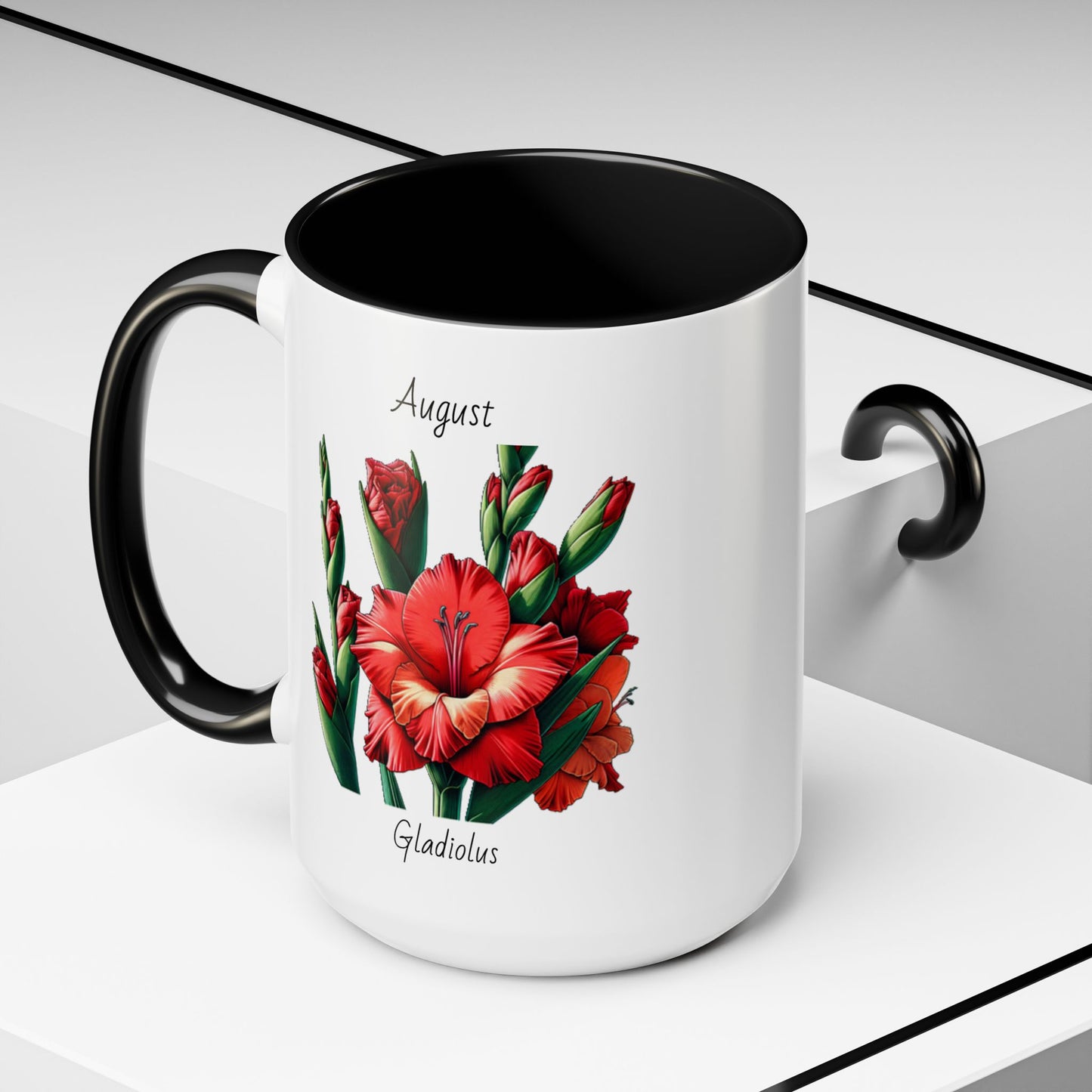 August Coffee Mug Flower Accent Coffee Mug (15oz), August Birth Month Flower - Gladiolus, Birthday Gift Flower