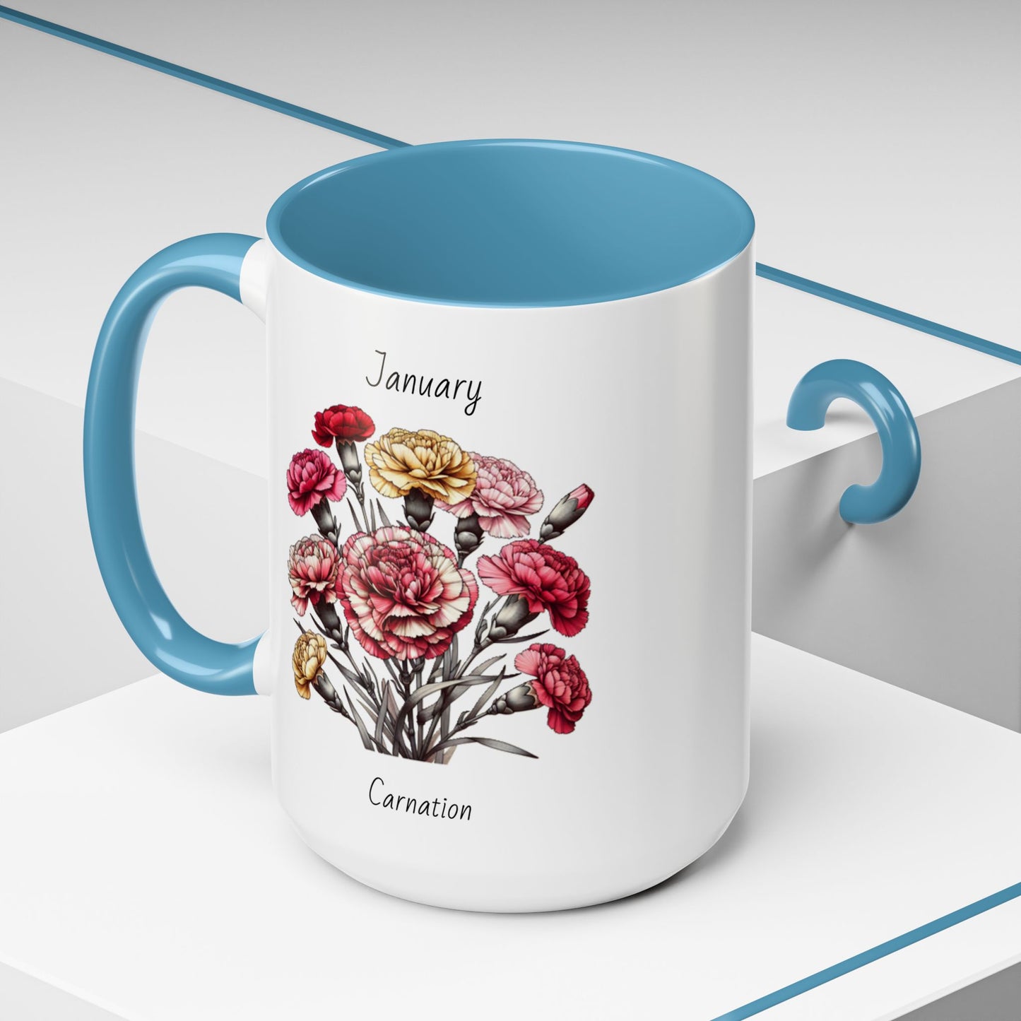 Coffee Mug Flower Coffee Mug, January Birth Month Flower - Carnation, Birthday Gift Flower, Girlfriend Gift, Coffee Lover Gift