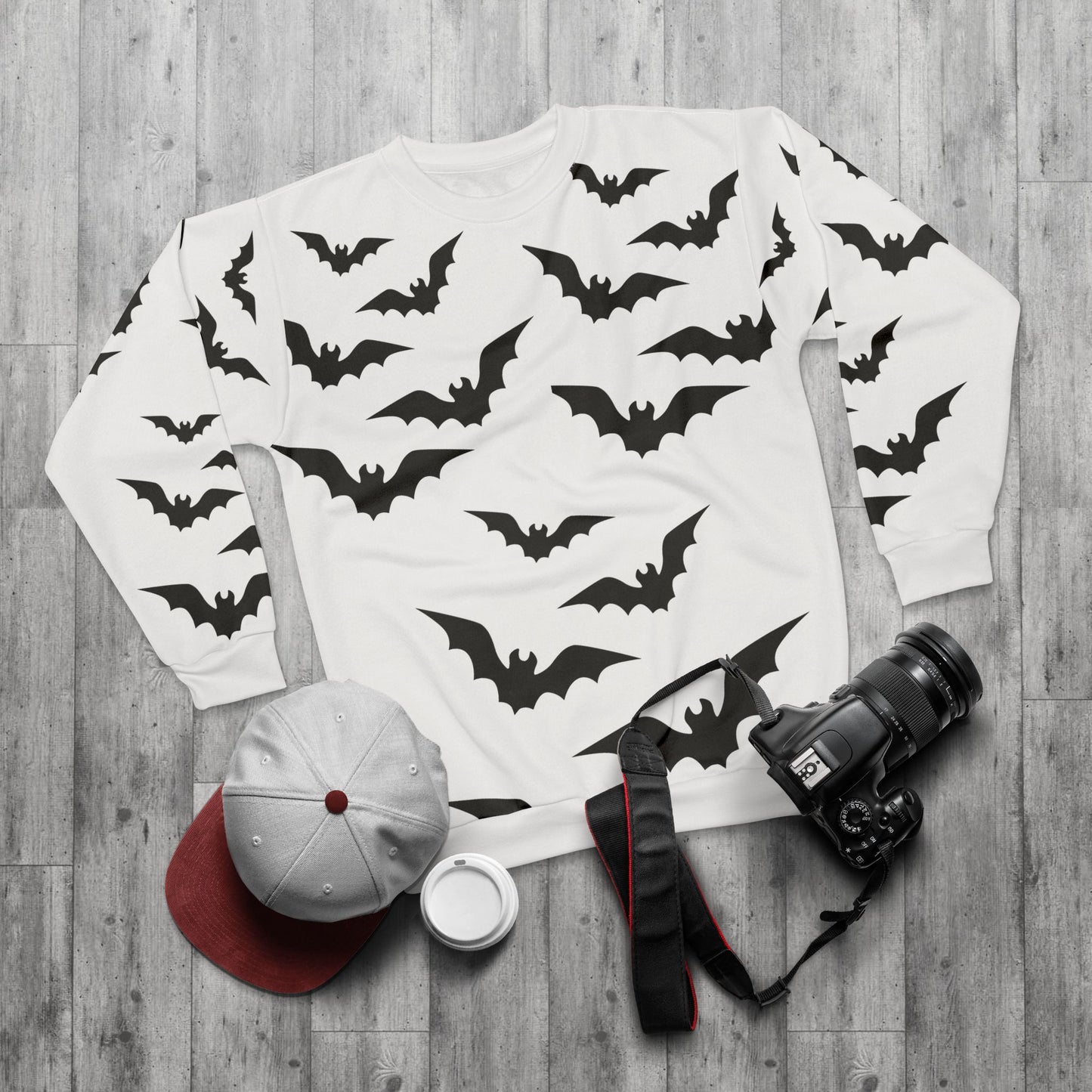 Hallowwen Sweatshirt, Halloween Costume, Adult Sweatshirt with Bats, White Unisex Sweatshirt with Bat Design, Halloween Party Shirt