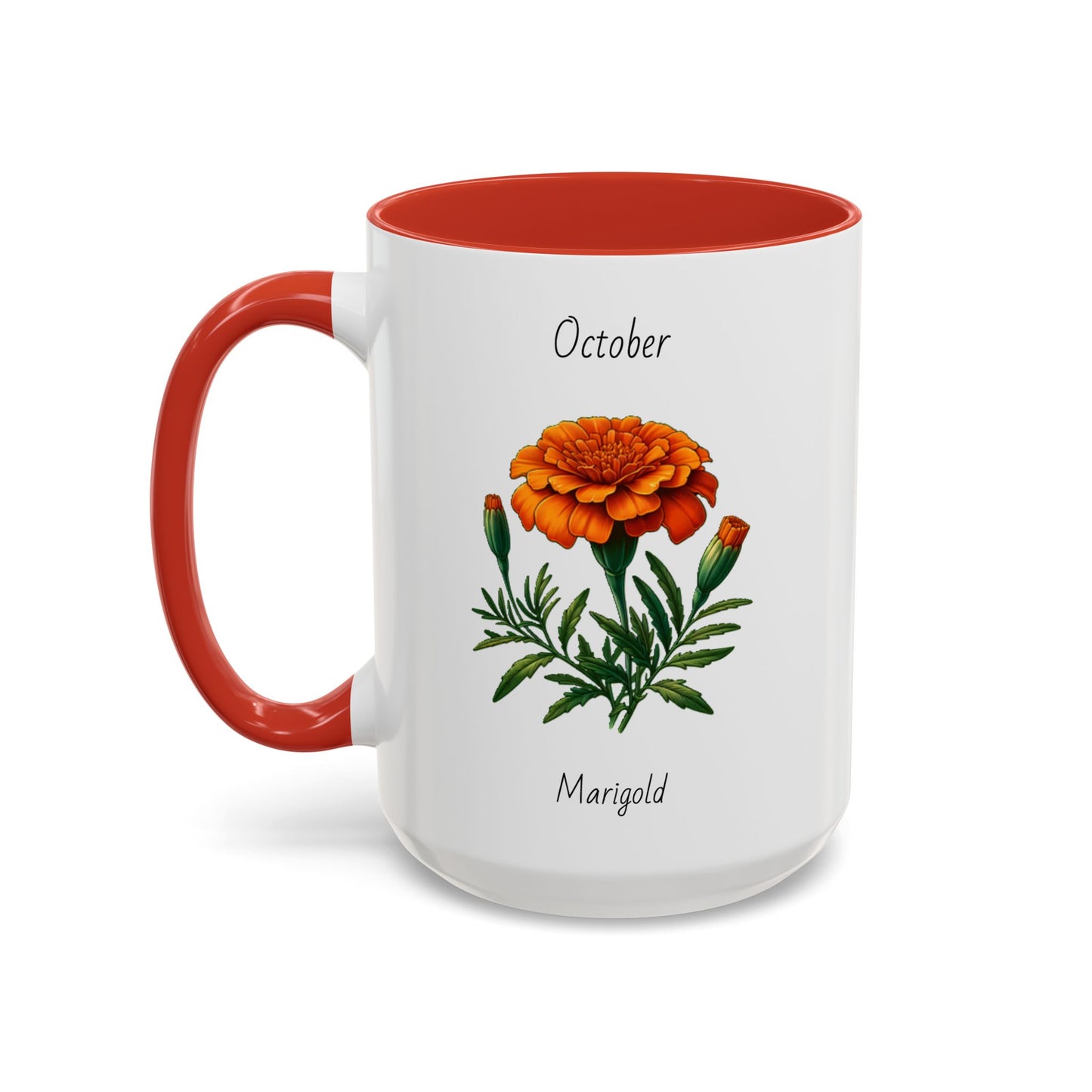 October Coffee Mug Flower Accent Coffee Mug, October Birth Month Flower - Marigold, Birthday Gift Flower, Birthday Mug