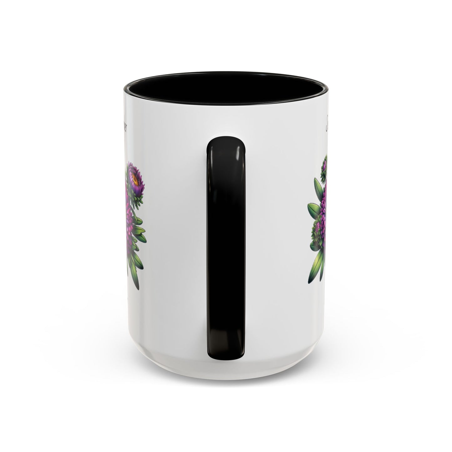 September Coffee Mug Flower Accent Coffee Mug, September Birth Flower - Aster, Birthday Gift Flower Mug