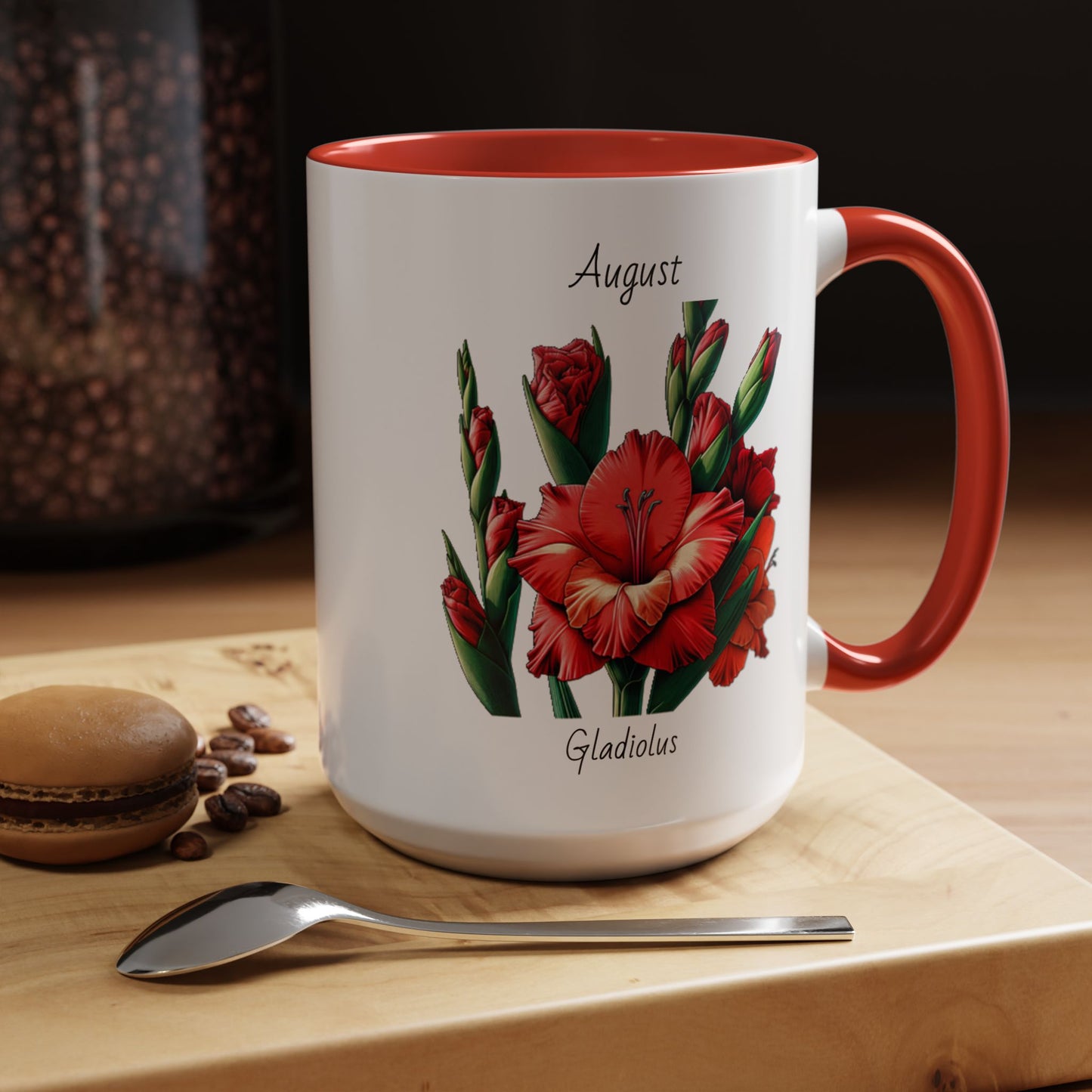 August Coffee Mug Flower Accent Coffee Mug (15oz), August Birth Month Flower - Gladiolus, Birthday Gift Flower
