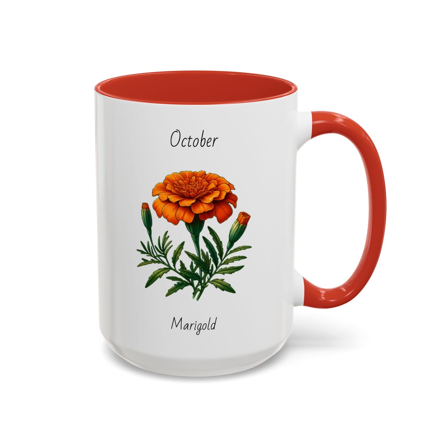October Coffee Mug Flower Accent Coffee Mug, October Birth Month Flower - Marigold, Birthday Gift Flower, Birthday Mug