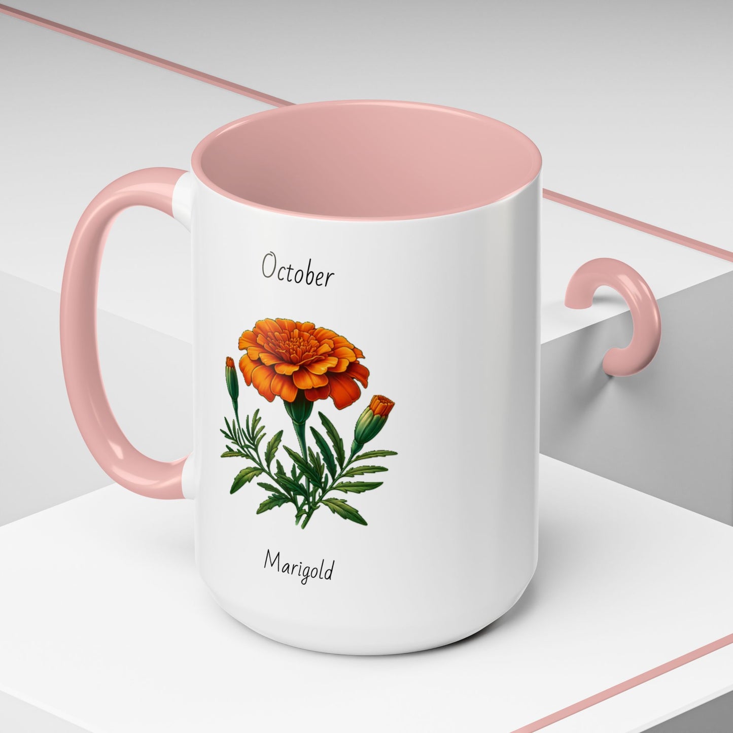 October Coffee Mug Flower Accent Coffee Mug, October Birth Month Flower - Marigold, Birthday Gift Flower, Birthday Mug