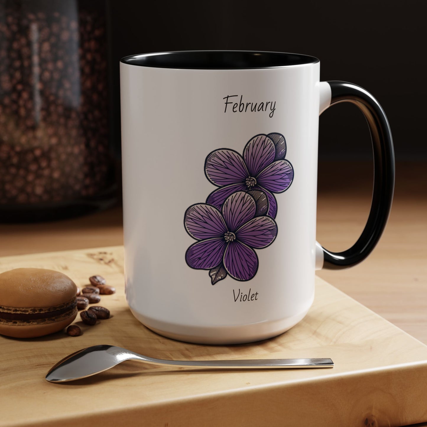 Coffee Mug Flower Coffee Mug, February Birth Month Flower - Violet, Birthday Gift Flower, Girlfriend Gift, Coffee Lover Gift