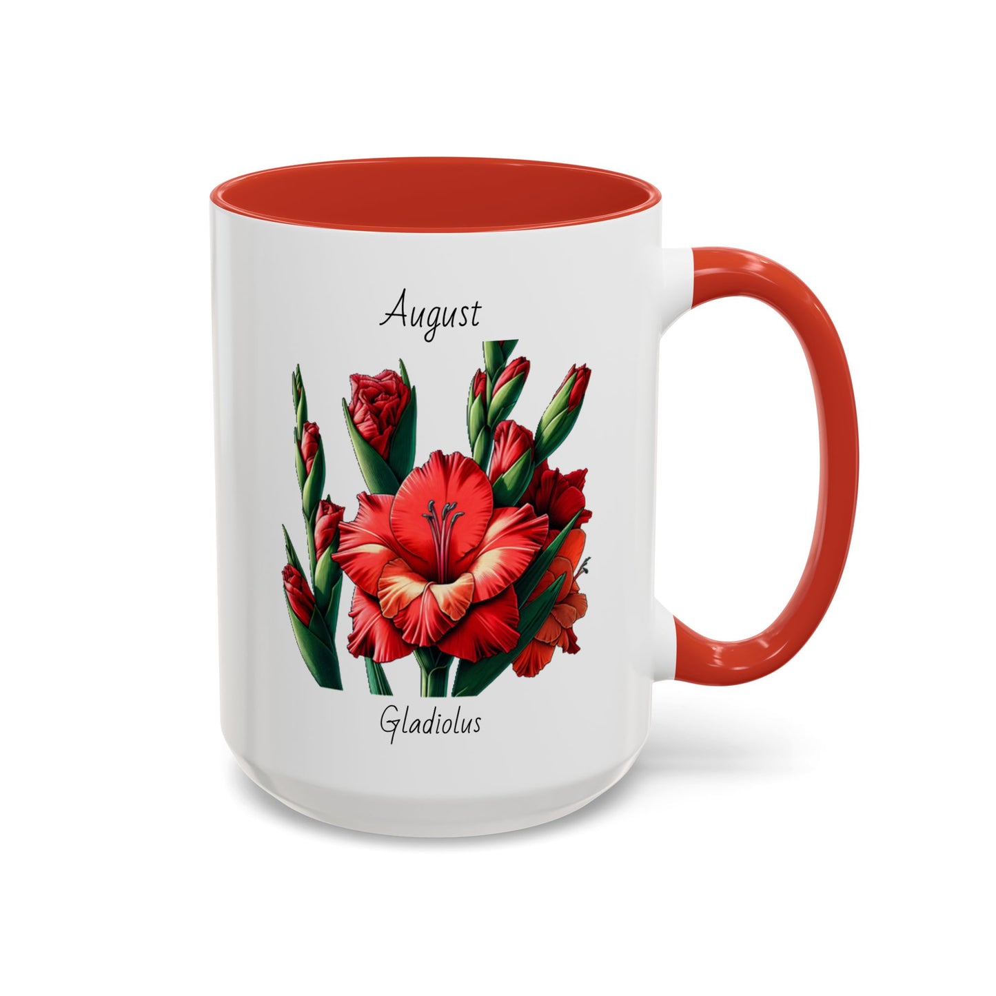 August Coffee Mug Flower Accent Coffee Mug (15oz), August Birth Month Flower - Gladiolus, Birthday Gift Flower