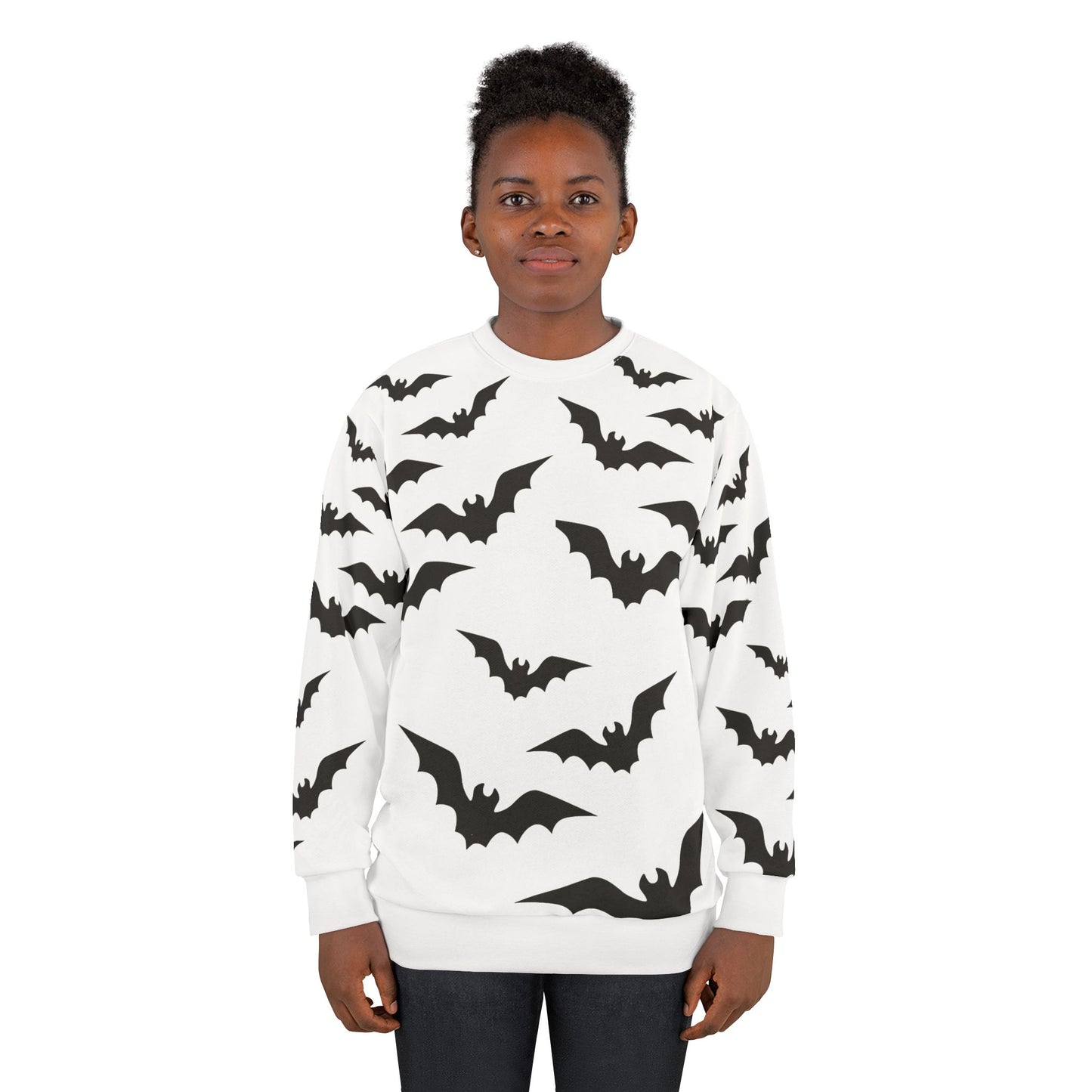 Hallowwen Sweatshirt, Halloween Costume, Adult Sweatshirt with Bats, White Unisex Sweatshirt with Bat Design, Halloween Party Shirt