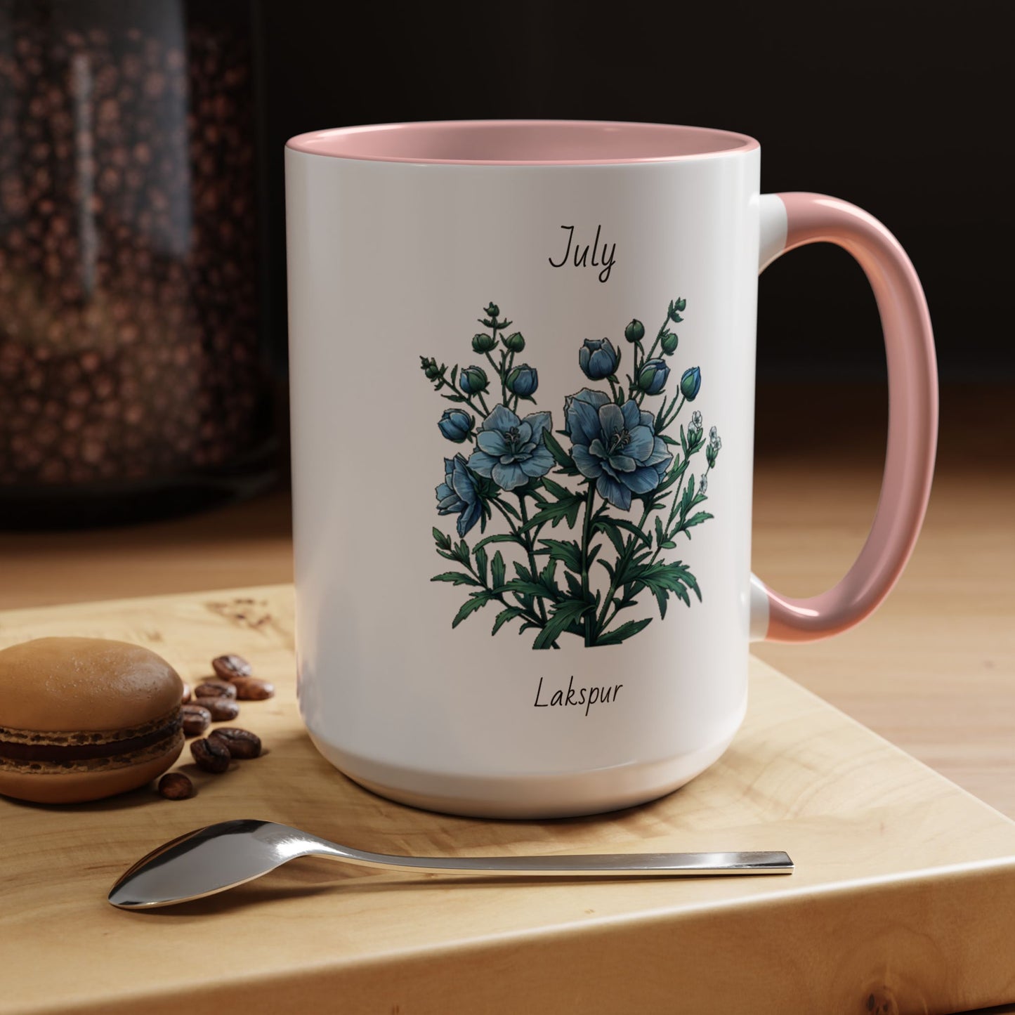 July Coffee Mug Flower Coffee Mug, July Birth Month Flower - Lakspur, Birthday Gift Flower