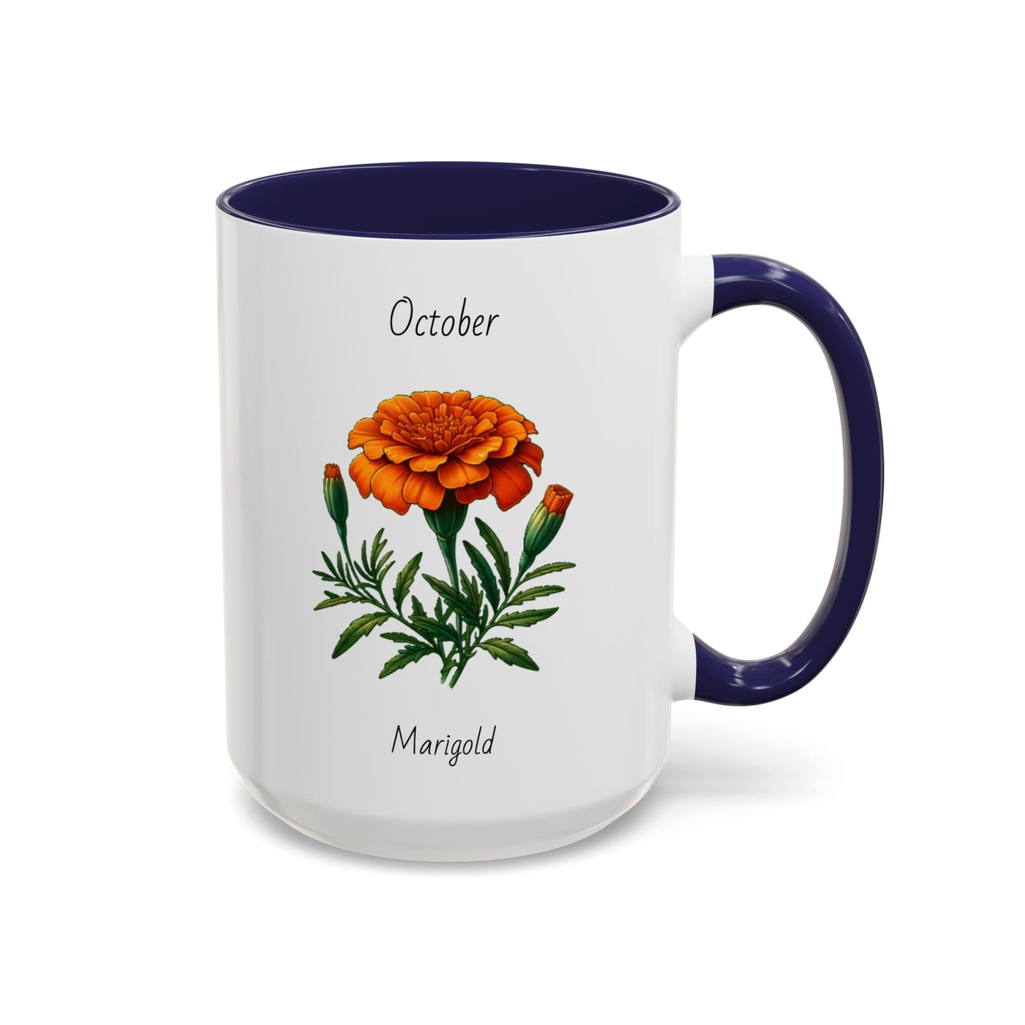 October Coffee Mug Flower Accent Coffee Mug, October Birth Month Flower - Marigold, Birthday Gift Flower, Birthday Mug
