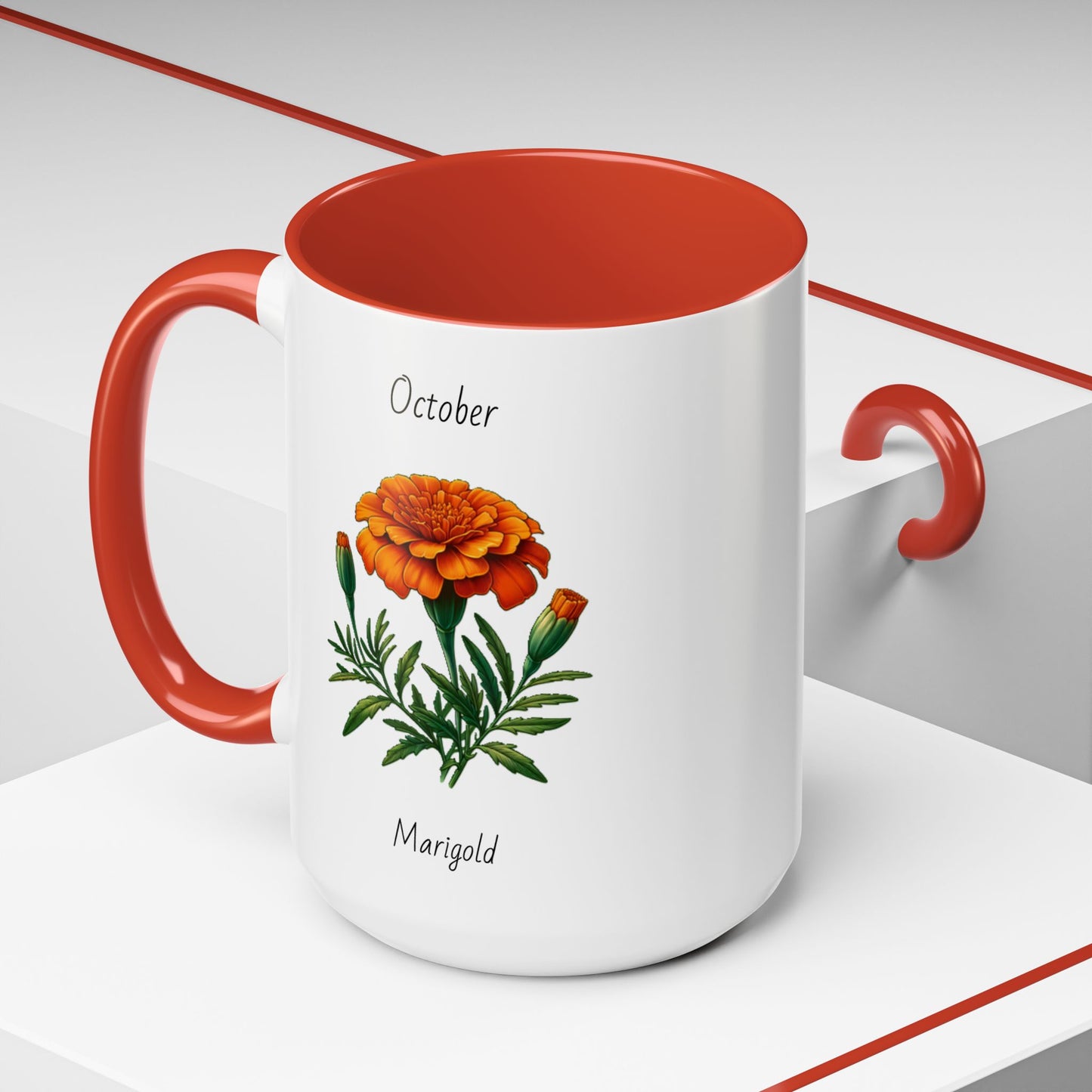 October Coffee Mug Flower Accent Coffee Mug, October Birth Month Flower - Marigold, Birthday Gift Flower, Birthday Mug