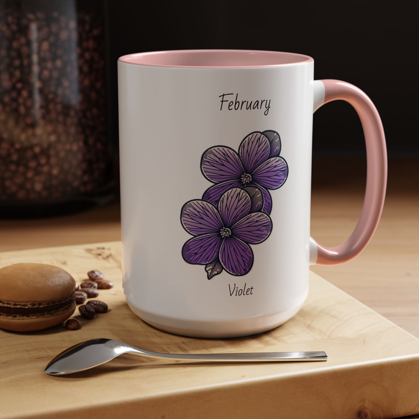 Coffee Mug Flower Coffee Mug, February Birth Month Flower - Violet, Birthday Gift Flower, Girlfriend Gift, Coffee Lover Gift