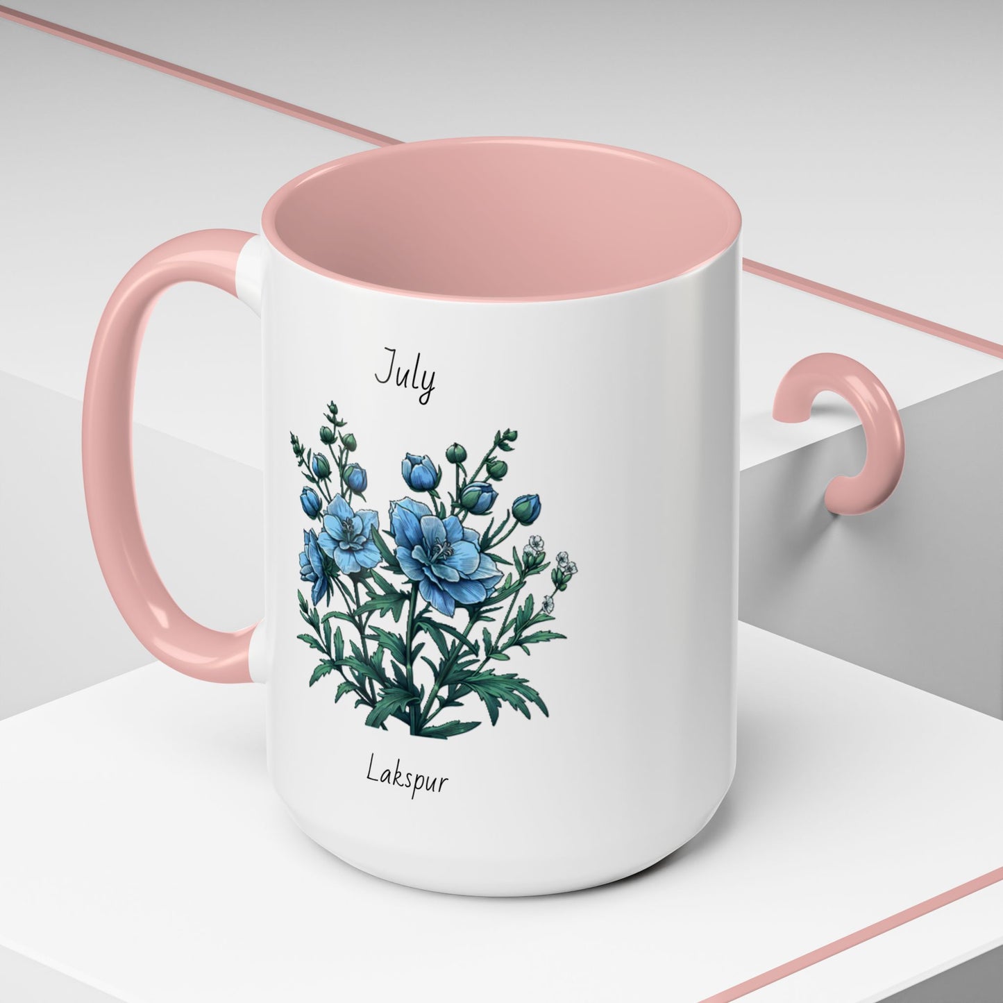 July Coffee Mug Flower Coffee Mug, July Birth Month Flower - Lakspur, Birthday Gift Flower
