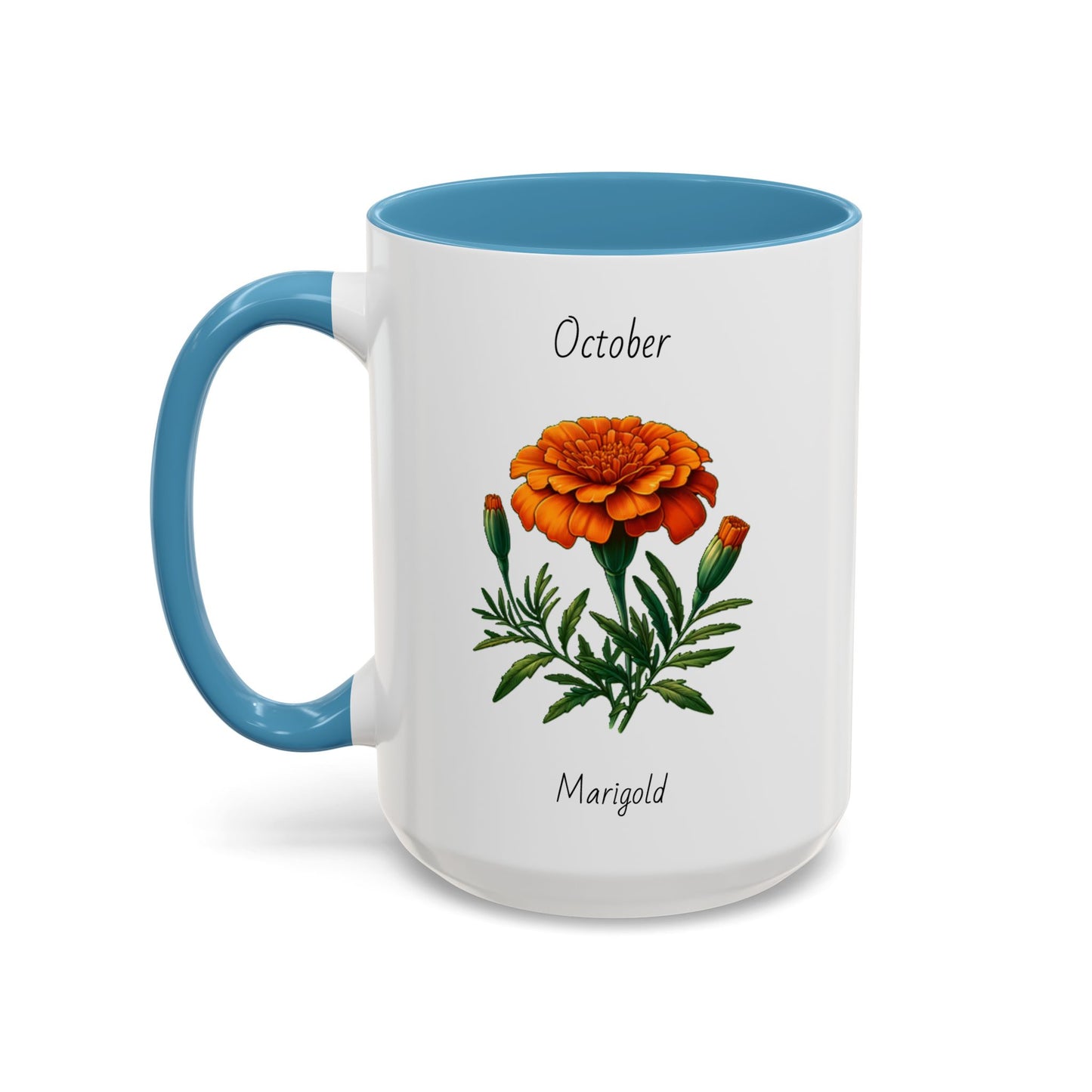 October Coffee Mug Flower Accent Coffee Mug, October Birth Month Flower - Marigold, Birthday Gift Flower, Birthday Mug