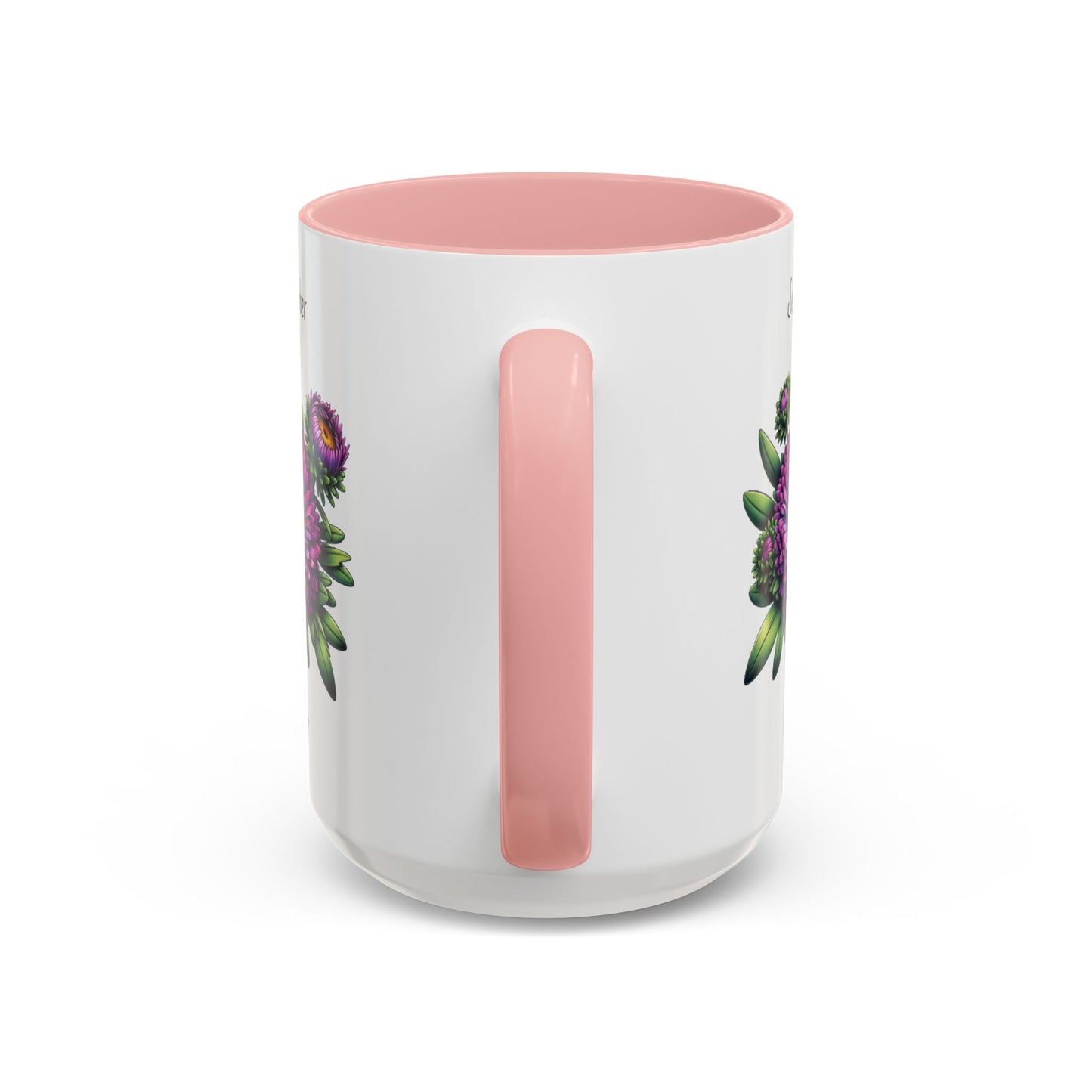 September Coffee Mug Flower Accent Coffee Mug, September Birth Flower - Aster, Birthday Gift Flower Mug