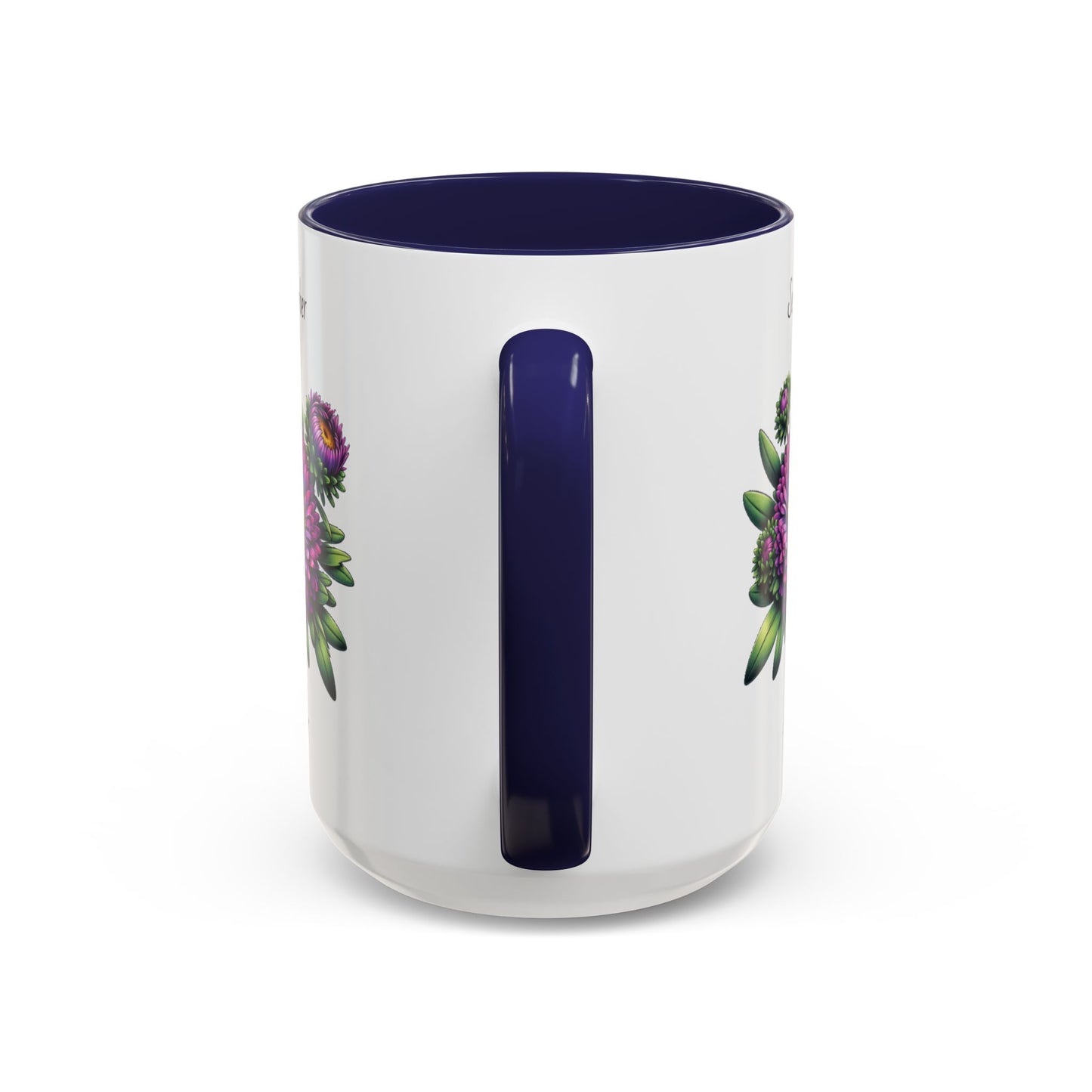 September Coffee Mug Flower Accent Coffee Mug, September Birth Flower - Aster, Birthday Gift Flower Mug