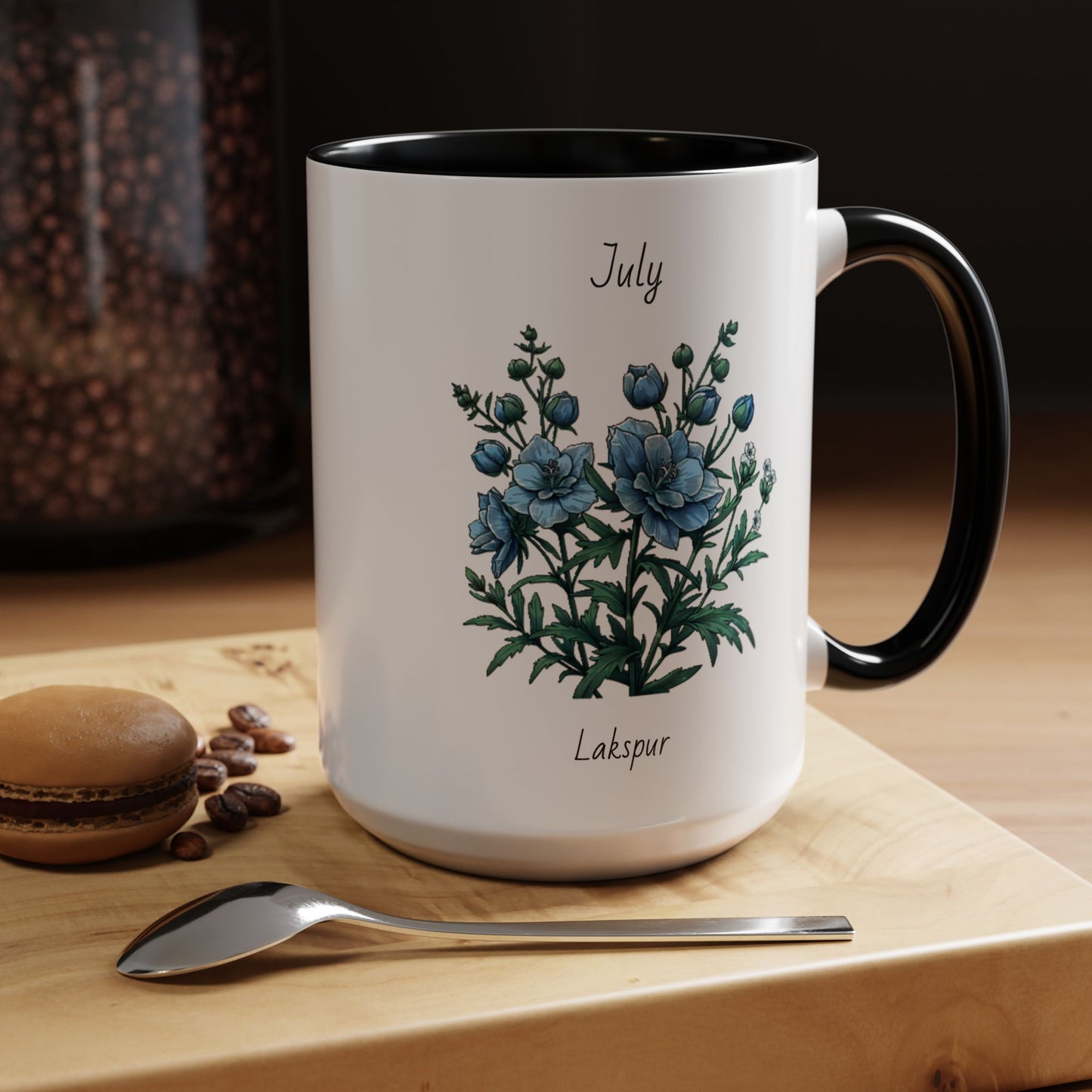 July Coffee Mug Flower Coffee Mug, July Birth Month Flower - Lakspur, Birthday Gift Flower