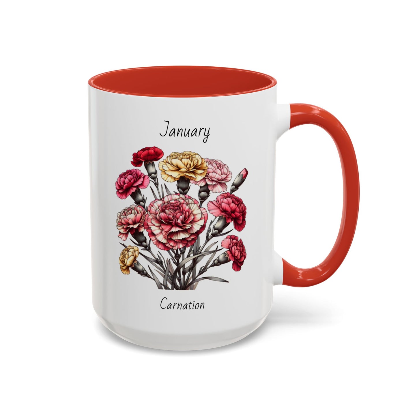 Coffee Mug Flower Coffee Mug, January Birth Month Flower - Carnation, Birthday Gift Flower, Girlfriend Gift, Coffee Lover Gift