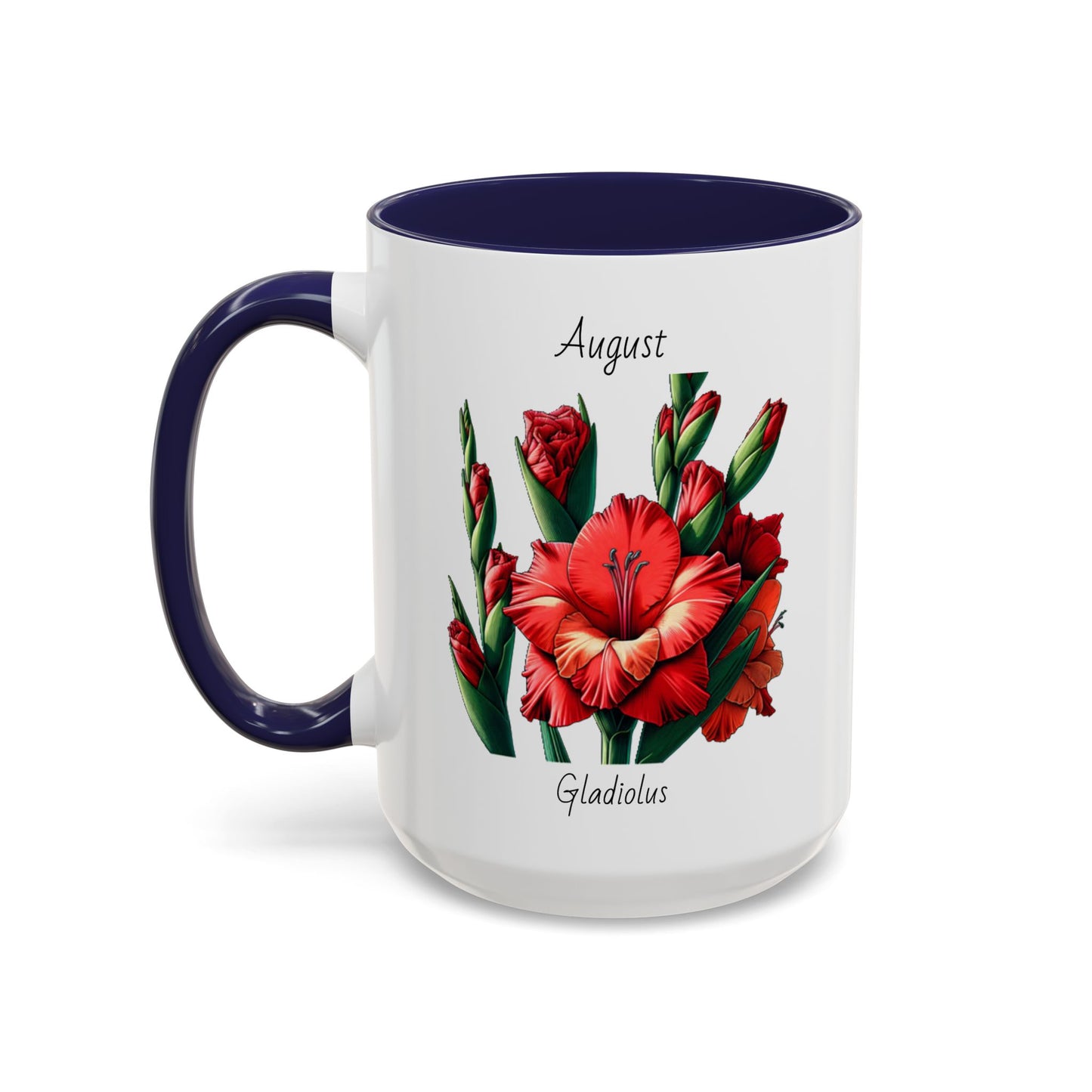 August Coffee Mug Flower Accent Coffee Mug (15oz), August Birth Month Flower - Gladiolus, Birthday Gift Flower