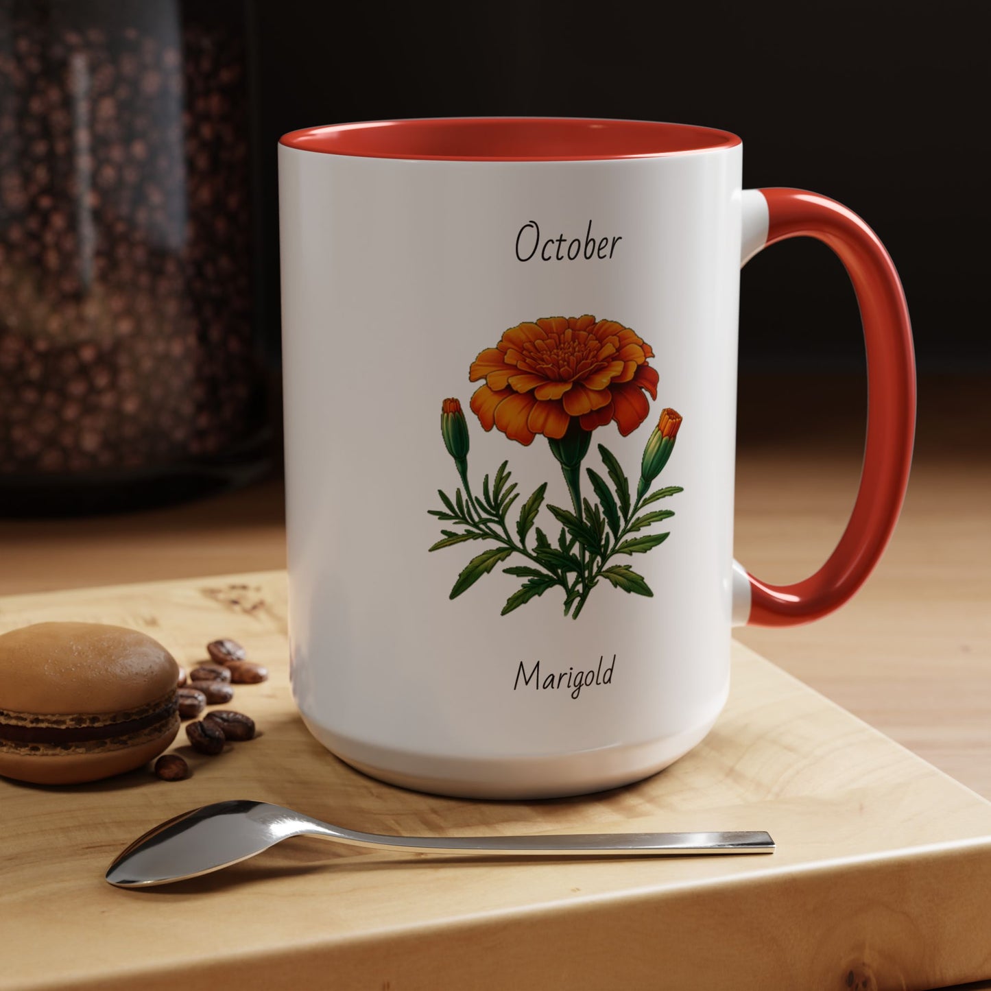 October Coffee Mug Flower Accent Coffee Mug, October Birth Month Flower - Marigold, Birthday Gift Flower, Birthday Mug