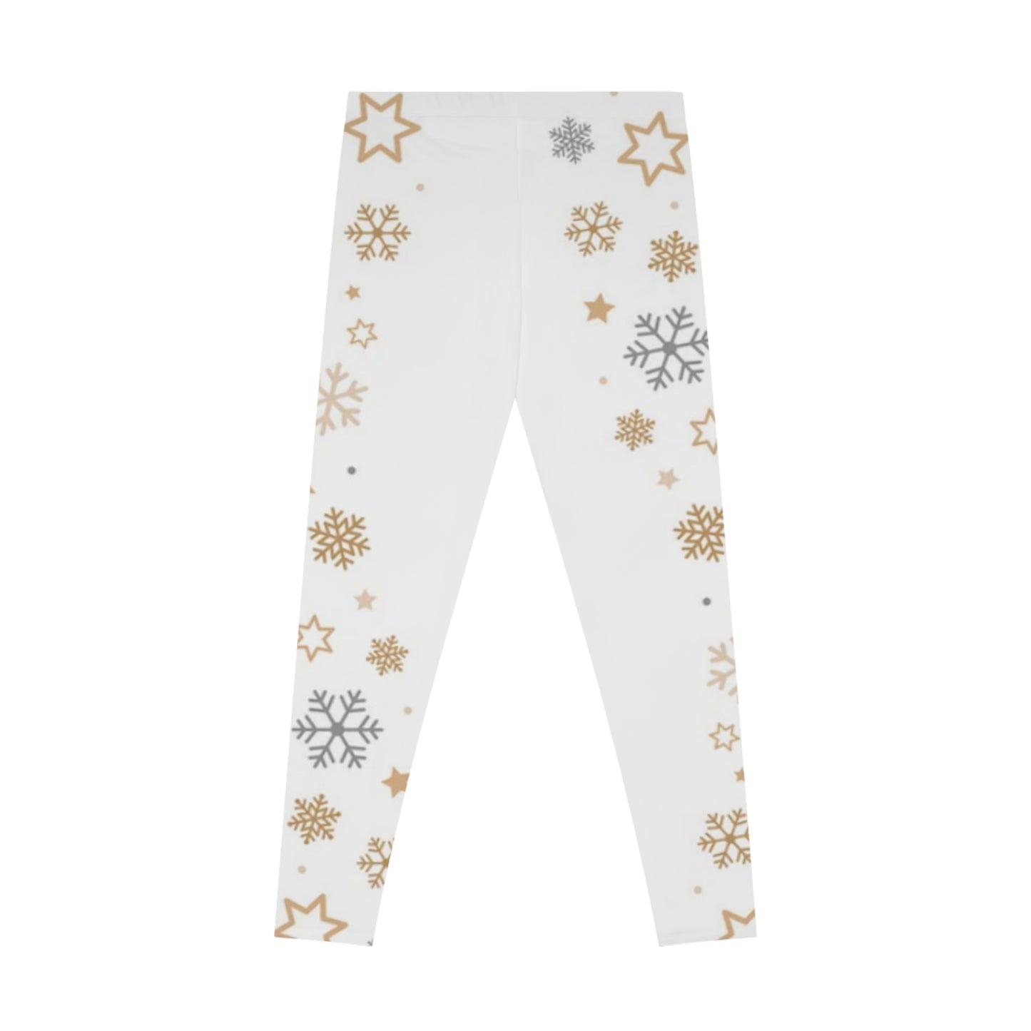 Holiday Stretchy Leggings, White Leggings with Snowflakes and Stars, Womens Leggings, Holiday Leggings, Festive Leggings