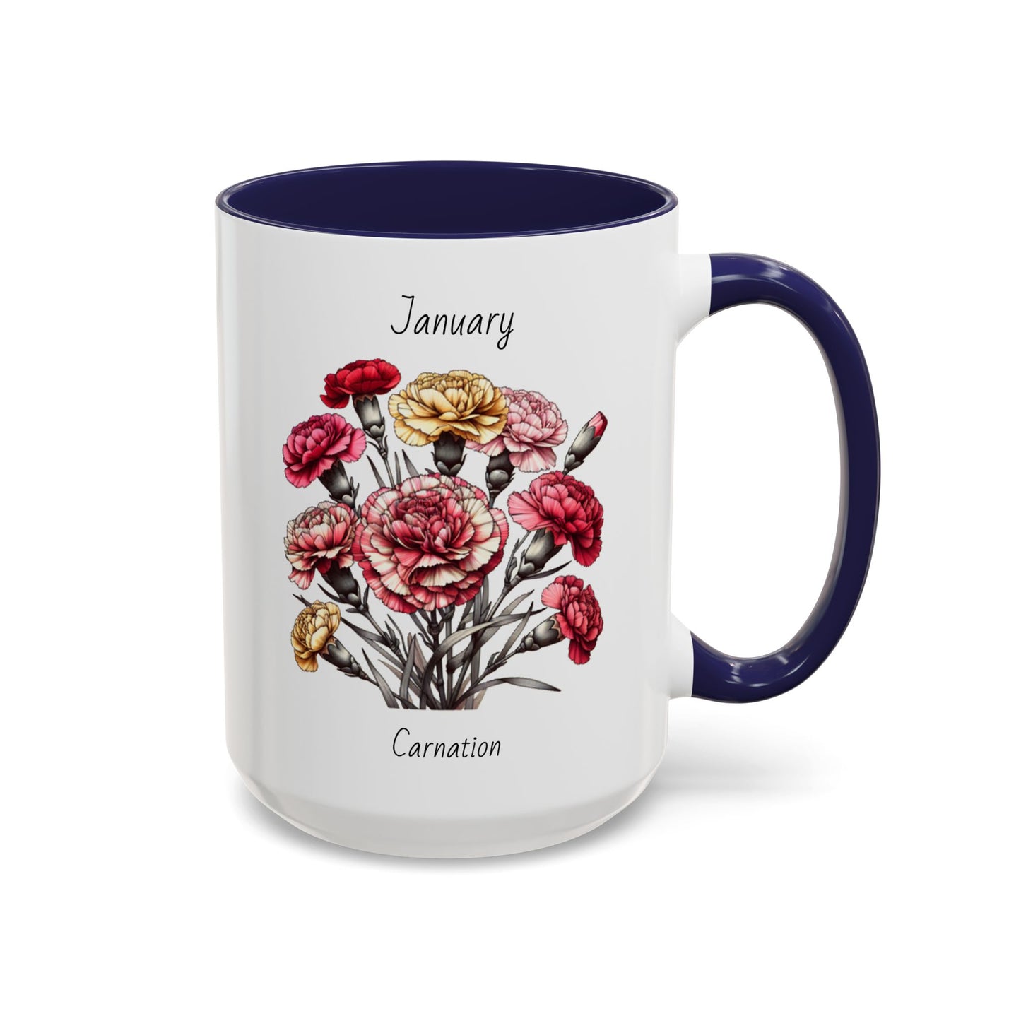 Coffee Mug Flower Coffee Mug, January Birth Month Flower - Carnation, Birthday Gift Flower, Girlfriend Gift, Coffee Lover Gift