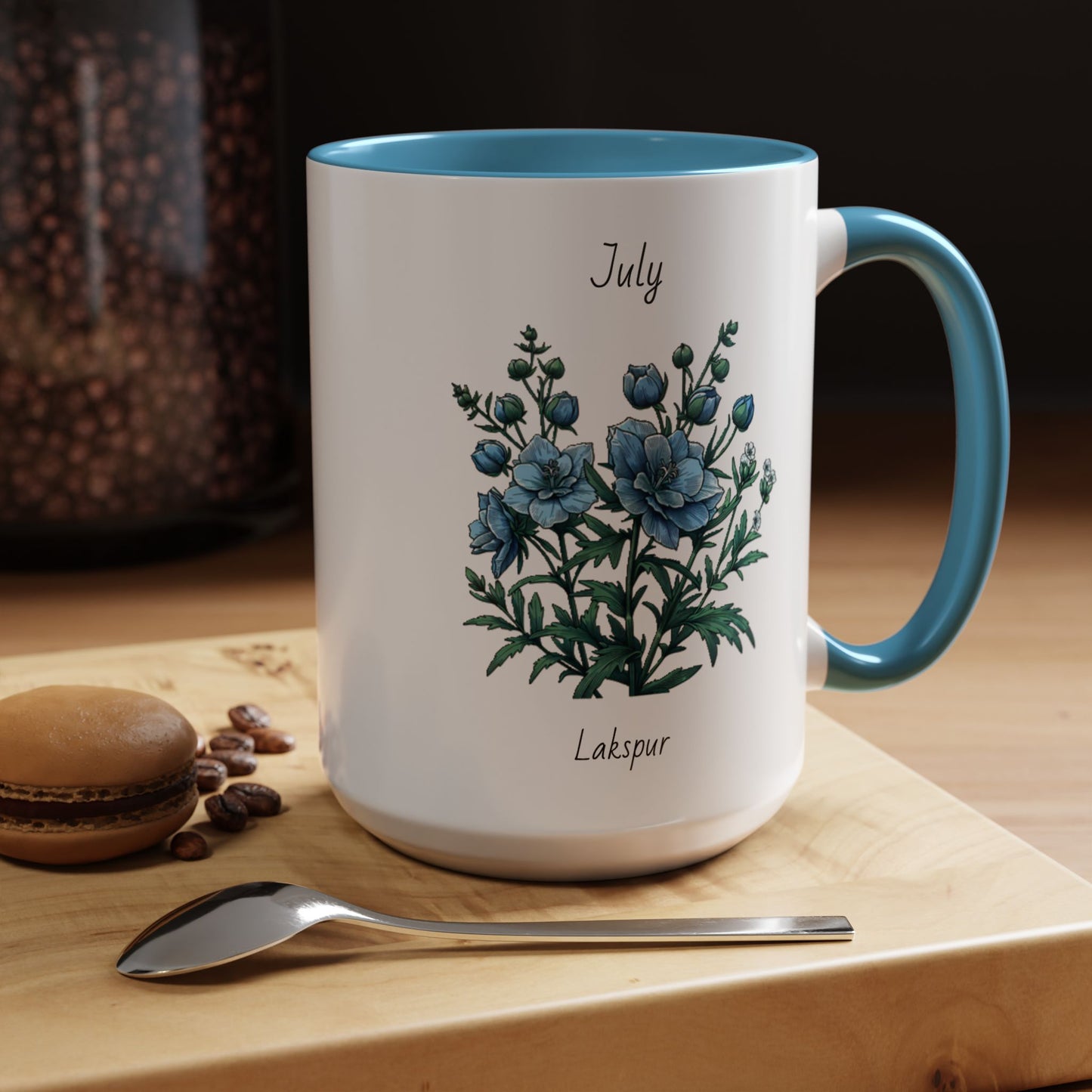 July Coffee Mug Flower Coffee Mug, July Birth Month Flower - Lakspur, Birthday Gift Flower