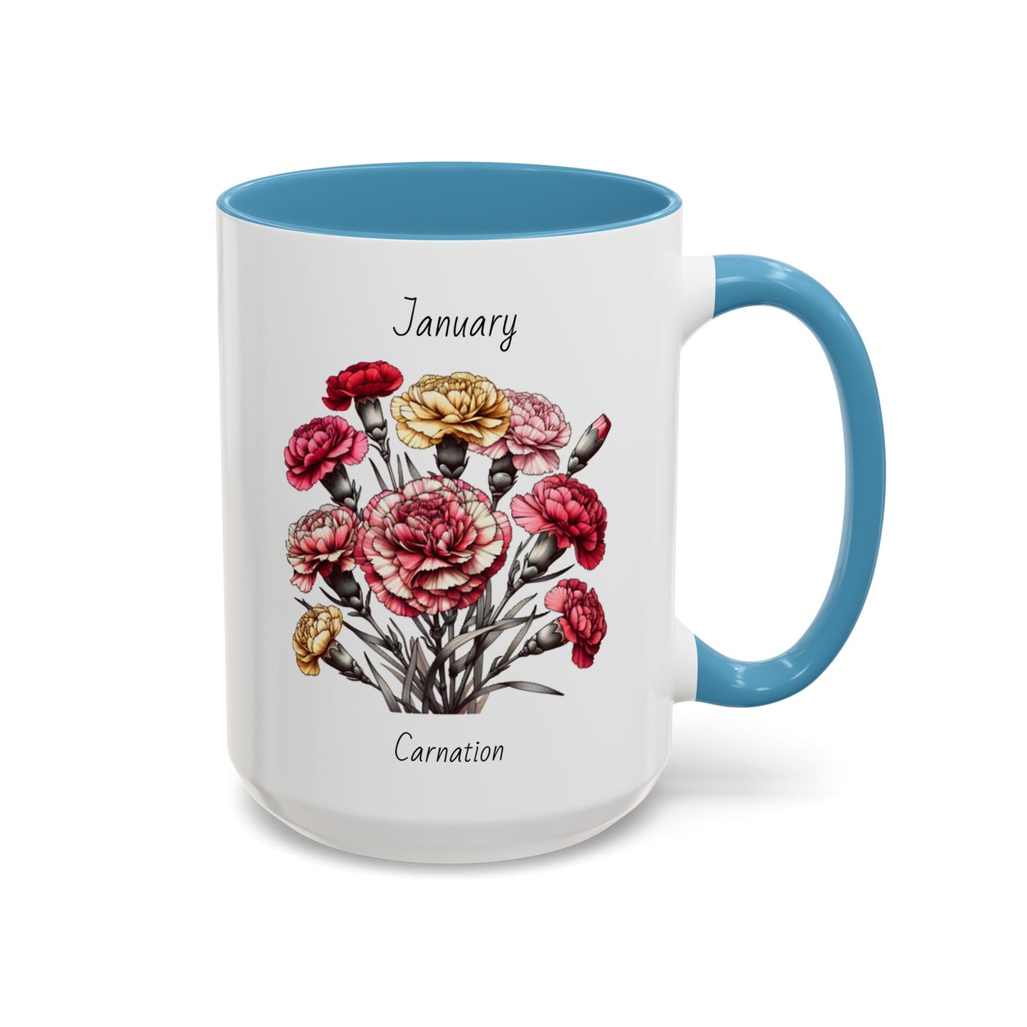 Coffee Mug Flower Coffee Mug, January Birth Month Flower - Carnation, Birthday Gift Flower, Girlfriend Gift, Coffee Lover Gift