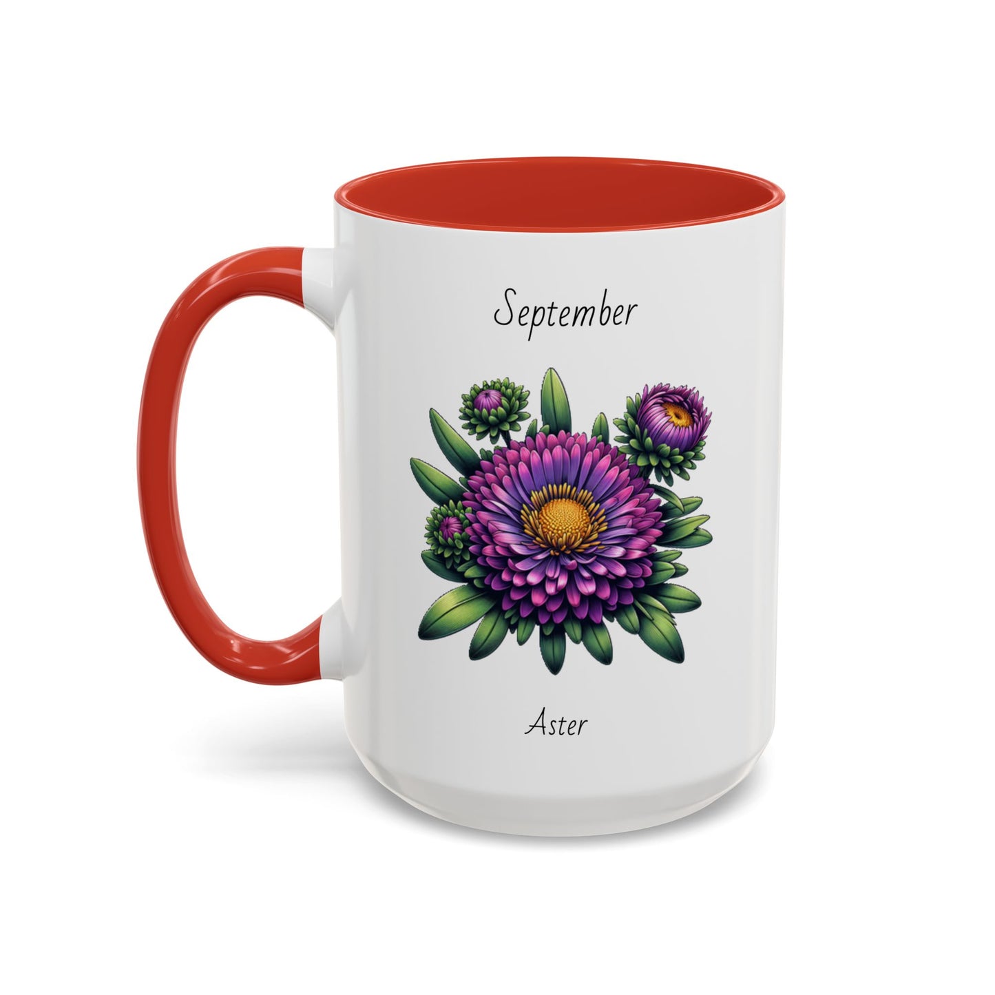 September Coffee Mug Flower Accent Coffee Mug, September Birth Flower - Aster, Birthday Gift Flower Mug