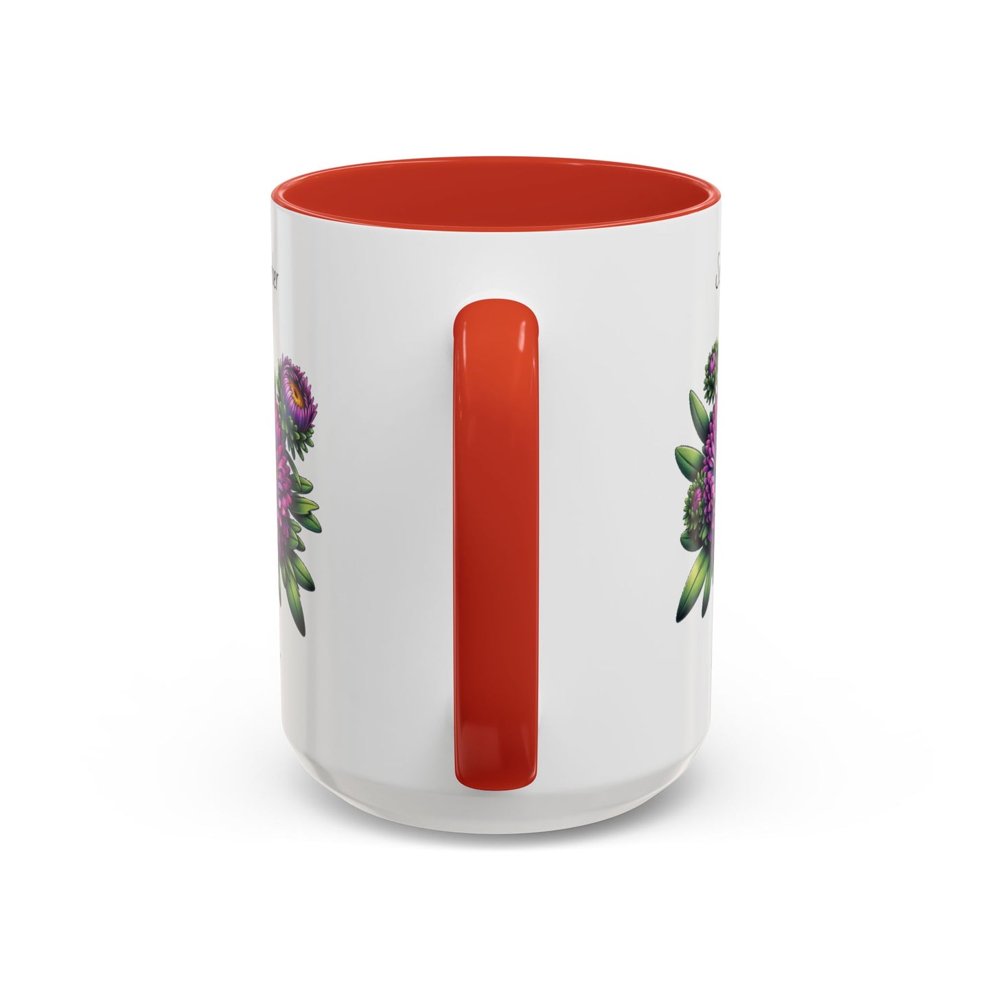 September Coffee Mug Flower Accent Coffee Mug, September Birth Flower - Aster, Birthday Gift Flower Mug